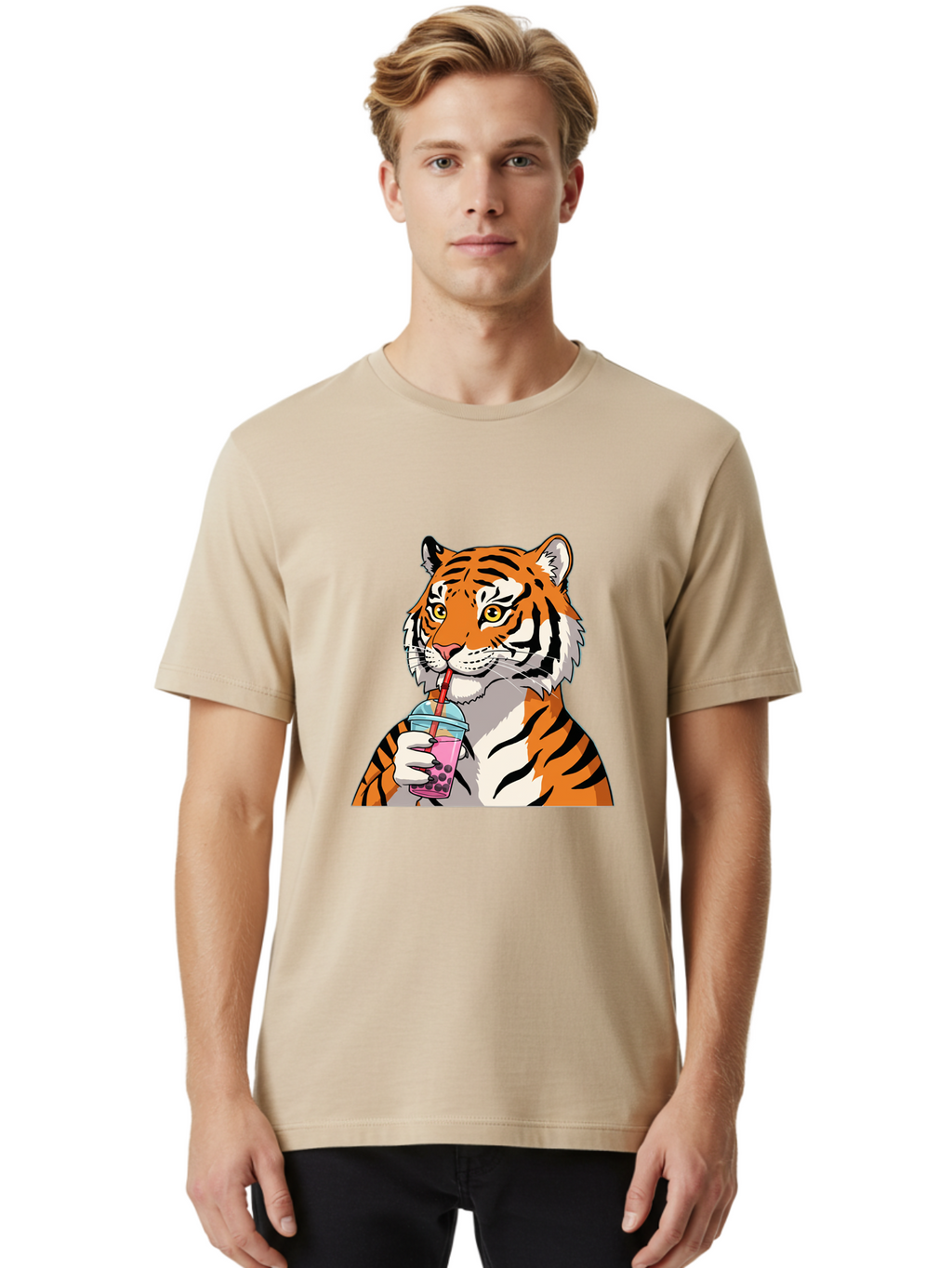 Tiger-Drinking-Bubble-Tea Men'S Graphic Tee, 100% Cotton, Comfortable Casual Summer Wear, Machine Washable, Vintage Camera, Old Camera, Antique Camera, Black Camera, Classic Photography, Photography Equipment, Nostalgic Device, Film Camera, Ban769