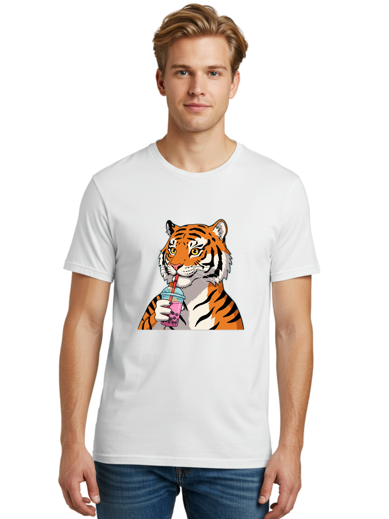 Tiger-Drinking-Bubble-Tea Men'S Graphic Tee, 100% Cotton, Comfortable Casual Summer Wear, Machine Washable, Vintage Camera, Old Camera, Antique Camera, Black Camera, Classic Photography, Photography Equipment, Nostalgic Device, Film Camera, Ban769