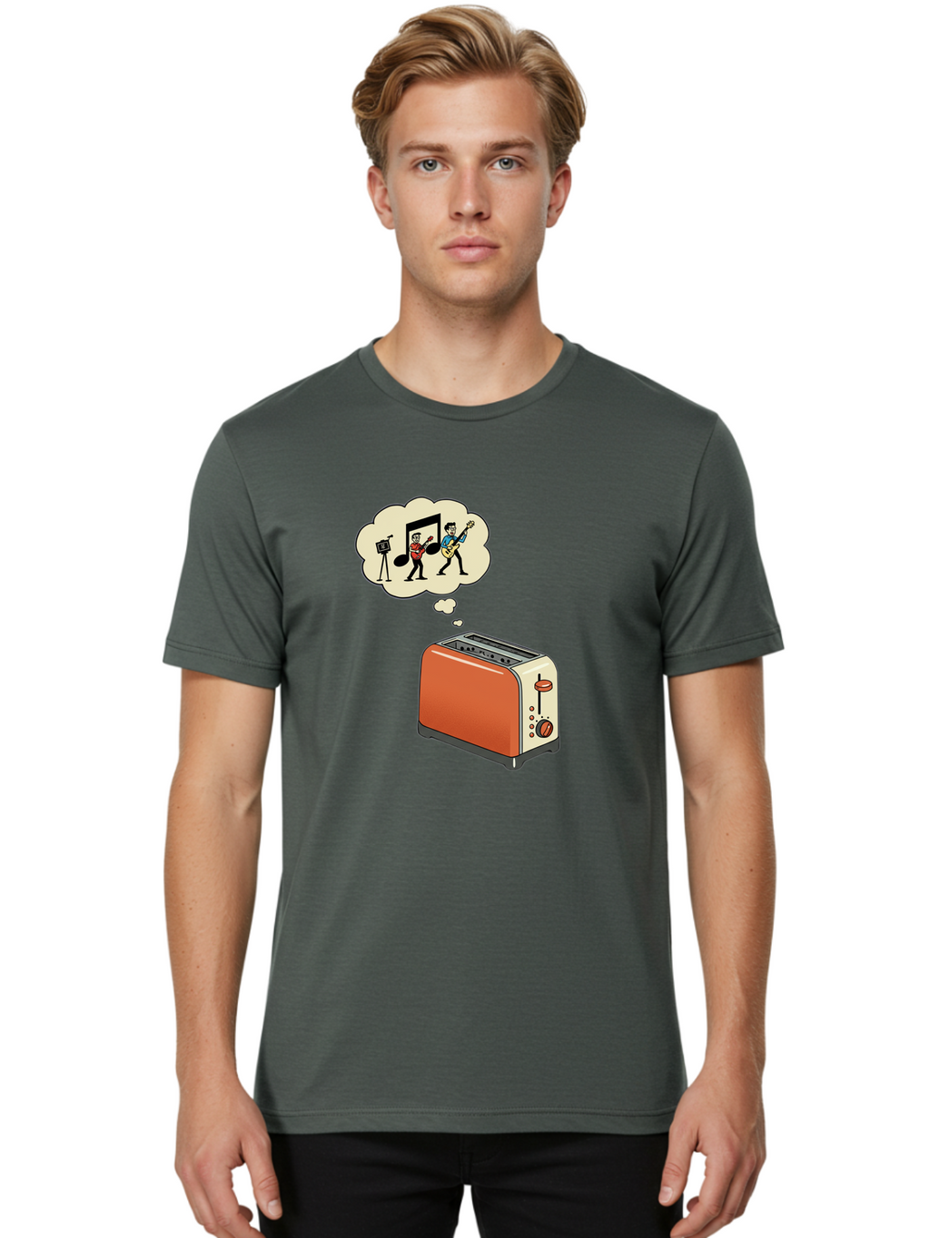 Toaster-Dreams-Of-Music Men'S Graphic Tee, 100% Cotton, Comfortable Casual Summer Wear, Machine Washable, Vintage Camera, Old Camera, Antique Camera, Black Camera, Classic Photography, Photography Equipment, Nostalgic Device, Film Camera, Ban782