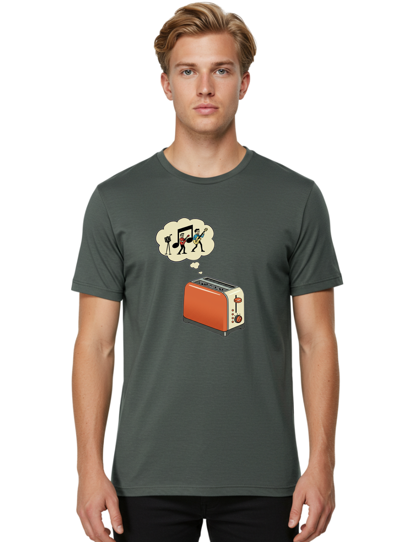Toaster-Dreams-Of-Music Men'S Graphic Tee, 100% Cotton, Comfortable Casual Summer Wear, Machine Washable, Vintage Camera, Old Camera, Antique Camera, Black Camera, Classic Photography, Photography Equipment, Nostalgic Device, Film Camera, Ban782