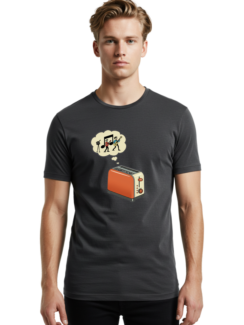 Toaster-Dreams-Of-Music Men'S Graphic Tee, 100% Cotton, Comfortable Casual Summer Wear, Machine Washable, Vintage Camera, Old Camera, Antique Camera, Black Camera, Classic Photography, Photography Equipment, Nostalgic Device, Film Camera, Ban782