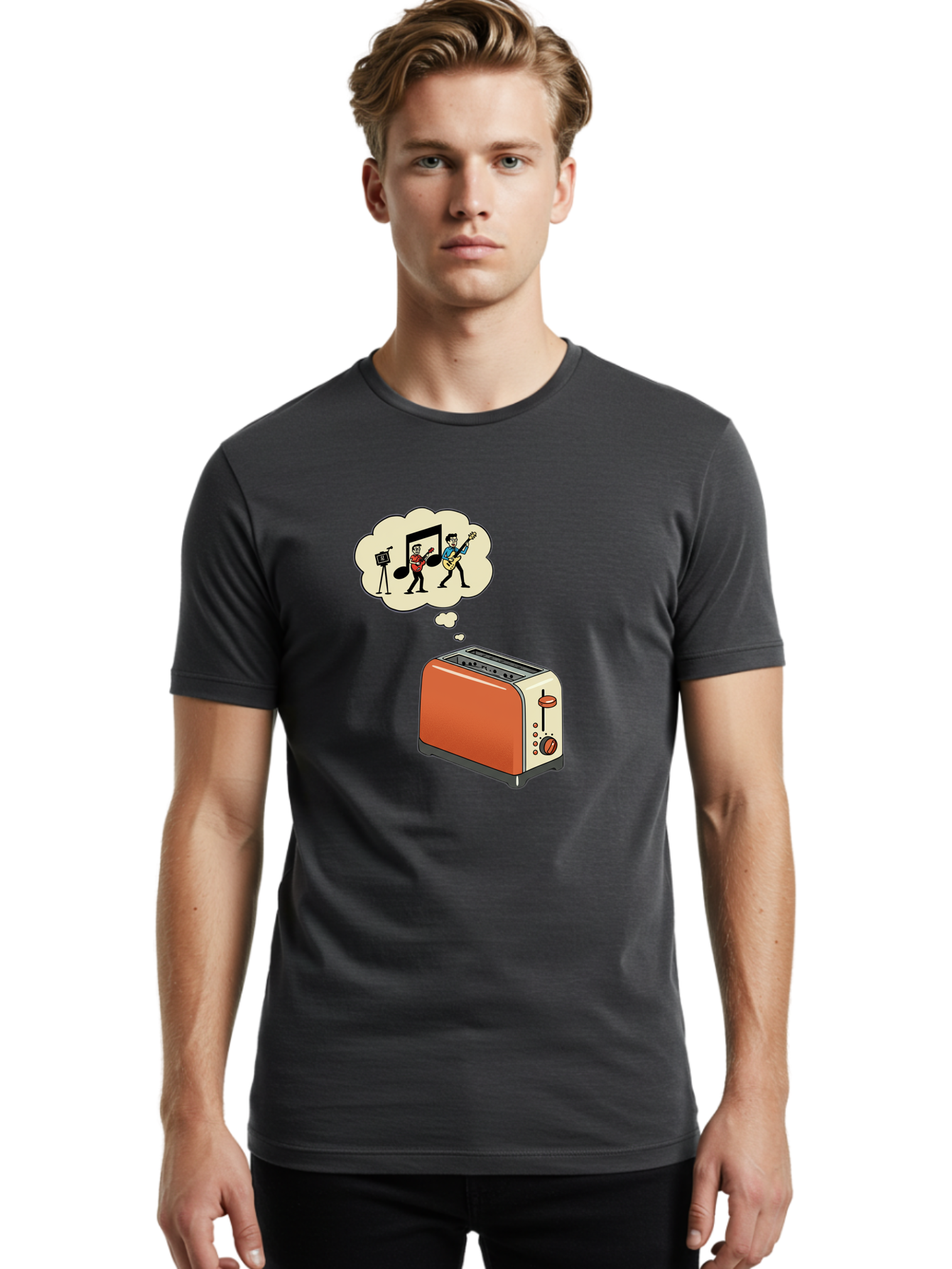 Toaster-Dreams-Of-Music Men'S Graphic Tee, 100% Cotton, Comfortable Casual Summer Wear, Machine Washable, Vintage Camera, Old Camera, Antique Camera, Black Camera, Classic Photography, Photography Equipment, Nostalgic Device, Film Camera, Ban782