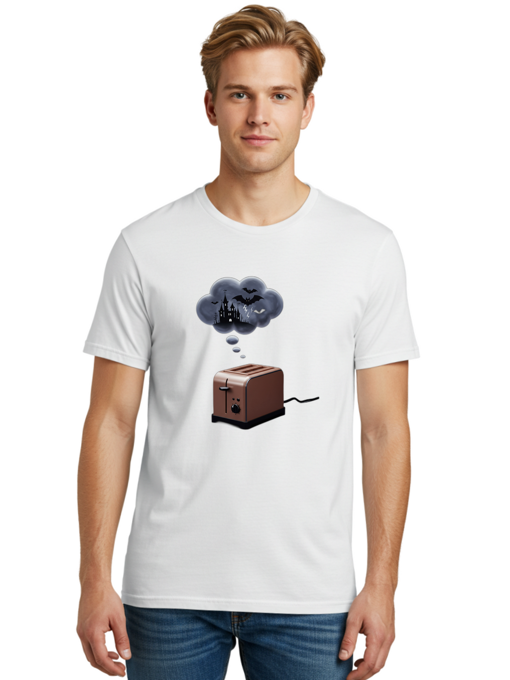 Toaster-Thought-Bubble-1 Men'S Graphic Tee, 100% Cotton, Comfortable Casual Summer Wear, Machine Washable, Vintage Camera, Old Camera, Antique Camera, Black Camera, Classic Photography, Photography Equipment, Nostalgic Device, Film Camera, Ban784