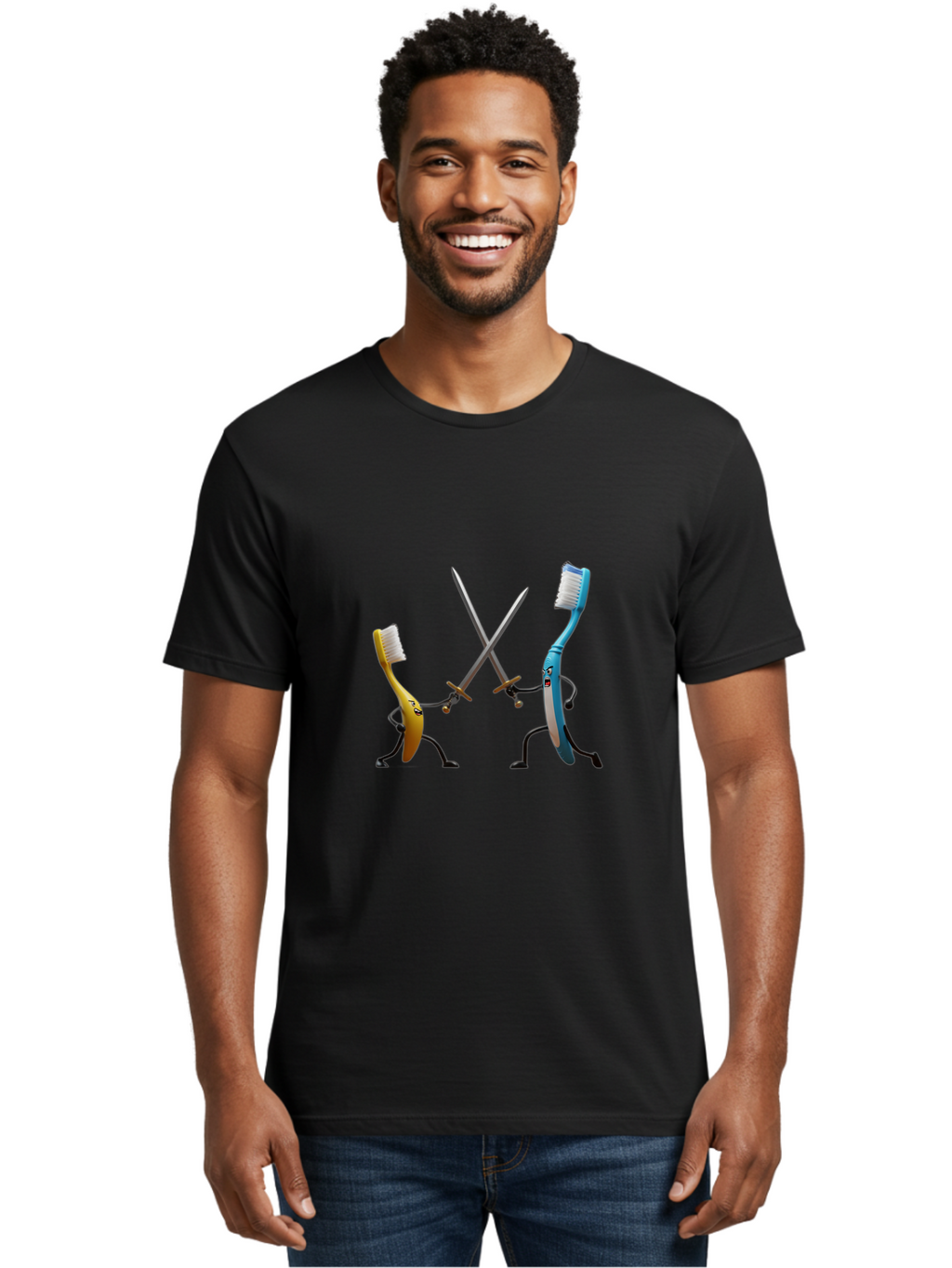 Toothbrush-Characters-Duelling Men'S Graphic Tee, 100% Cotton, Comfortable Casual Summer Wear, Machine Washable, Vintage Camera, Old Camera, Antique Camera, Black Camera, Classic Photography, Photography Equipment, Nostalgic Device, Ban815