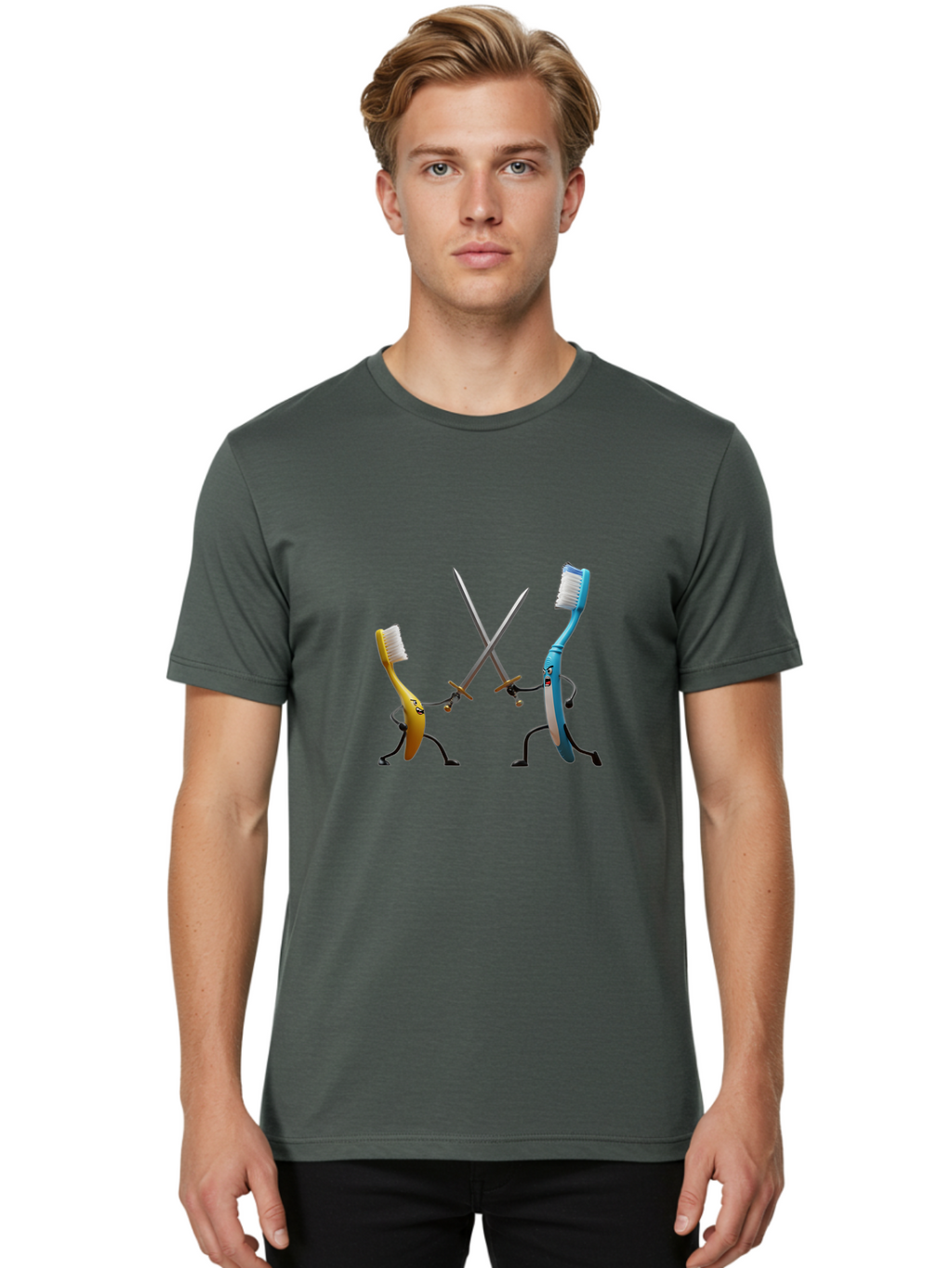 Toothbrush-Characters-Duelling Men'S Graphic Tee, 100% Cotton, Comfortable Casual Summer Wear, Machine Washable, Vintage Camera, Old Camera, Antique Camera, Black Camera, Classic Photography, Photography Equipment, Nostalgic Device, Ban815