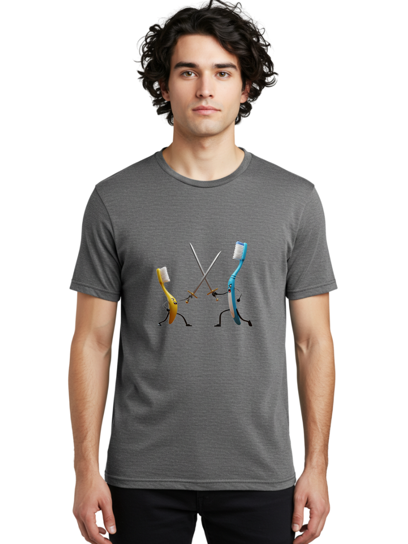 Toothbrush-Characters-Duelling Men'S Graphic Tee, 100% Cotton, Comfortable Casual Summer Wear, Machine Washable, Vintage Camera, Old Camera, Antique Camera, Black Camera, Classic Photography, Photography Equipment, Nostalgic Device, Ban815