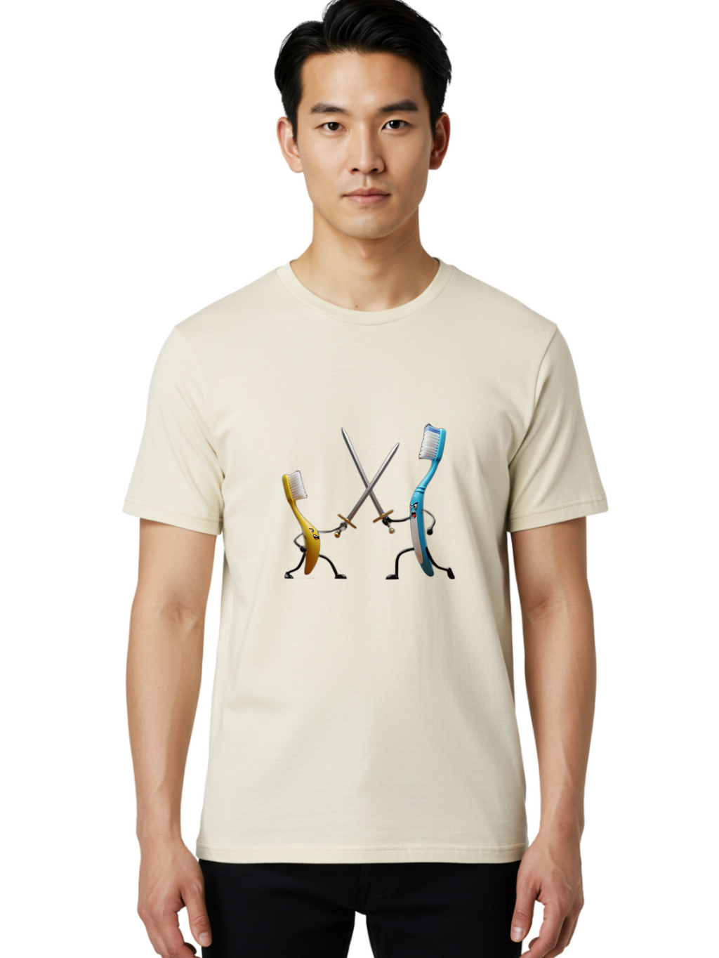 Toothbrush-Characters-Duelling Men'S Graphic Tee, 100% Cotton, Comfortable Casual Summer Wear, Machine Washable, Vintage Camera, Old Camera, Antique Camera, Black Camera, Classic Photography, Photography Equipment, Nostalgic Device, Ban815