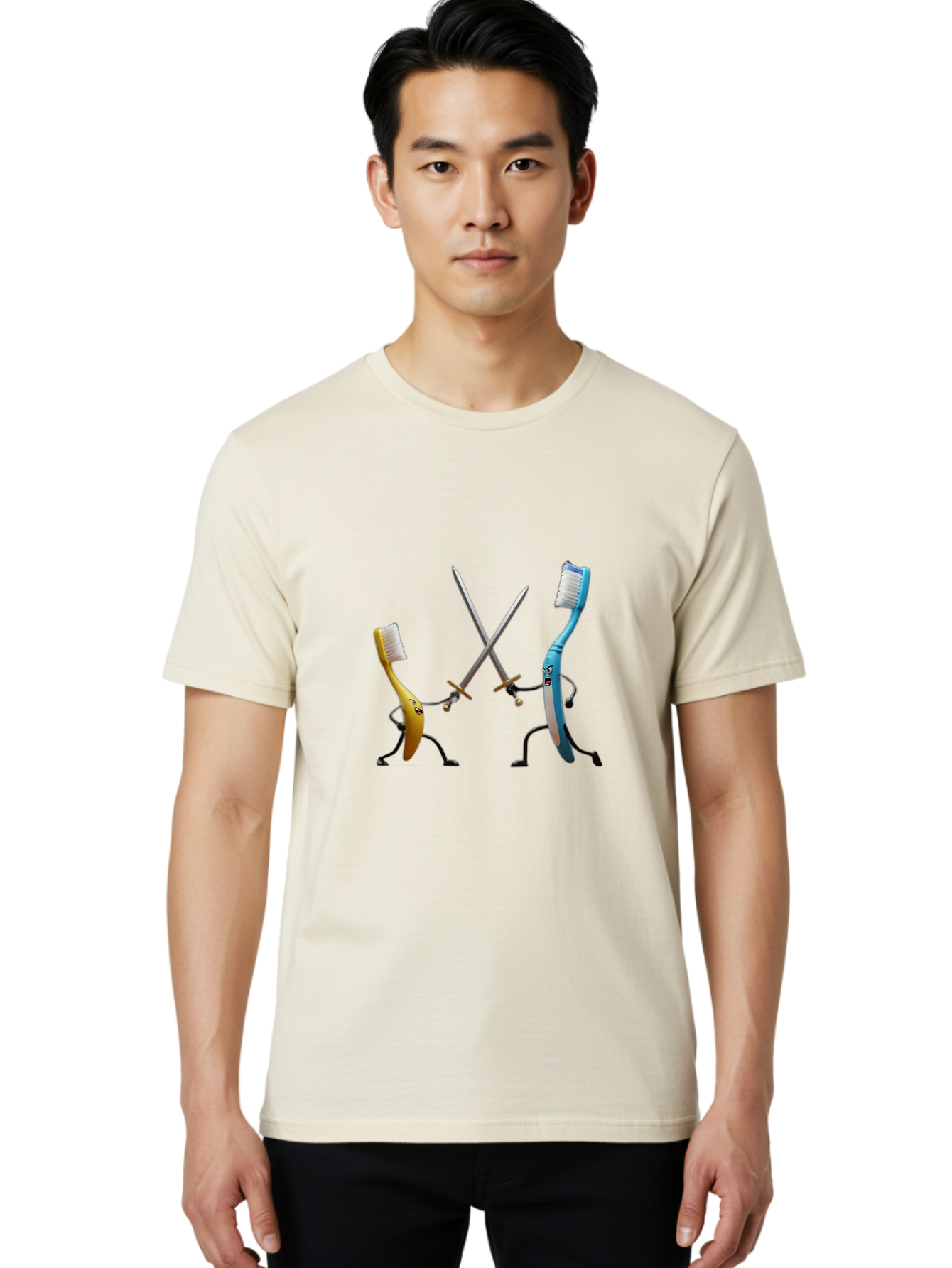 Toothbrush-Characters-Duelling Men'S Graphic Tee, 100% Cotton, Comfortable Casual Summer Wear, Machine Washable, Vintage Camera, Old Camera, Antique Camera, Black Camera, Classic Photography, Photography Equipment, Nostalgic Device, Ban815
