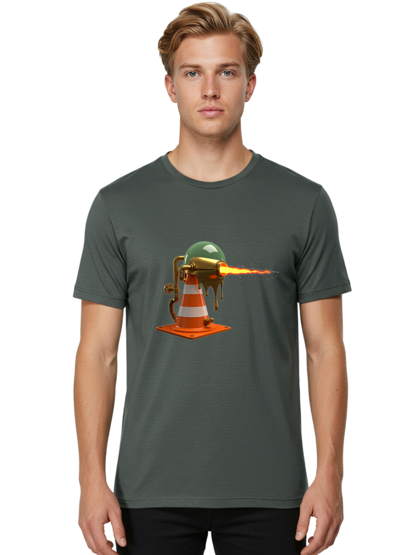 Traffic-Cone-Flamethrower Men'S Graphic Tee, 100% Cotton, Comfortable Casual Summer Wear, Machine Washable, Vintage Camera, Old Camera, Antique Camera, Black Camera, Classic Photography, Photography Equipment, Nostalgic Device, Film Camera, Ban840