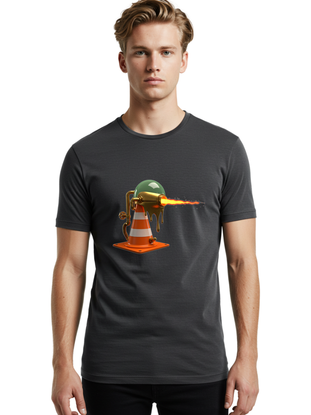 Traffic-Cone-Flamethrower Men'S Graphic Tee, 100% Cotton, Comfortable Casual Summer Wear, Machine Washable, Vintage Camera, Old Camera, Antique Camera, Black Camera, Classic Photography, Photography Equipment, Nostalgic Device, Film Camera, Ban840