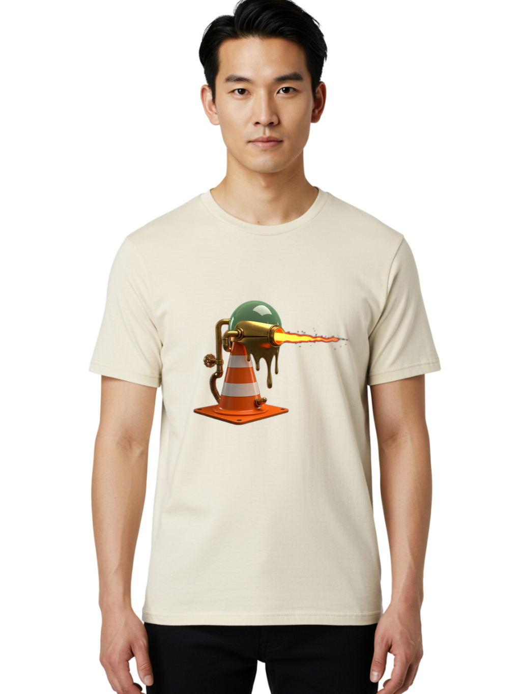 Traffic-Cone-Flamethrower Men'S Graphic Tee, 100% Cotton, Comfortable Casual Summer Wear, Machine Washable, Vintage Camera, Old Camera, Antique Camera, Black Camera, Classic Photography, Photography Equipment, Nostalgic Device, Film Camera, Ban840