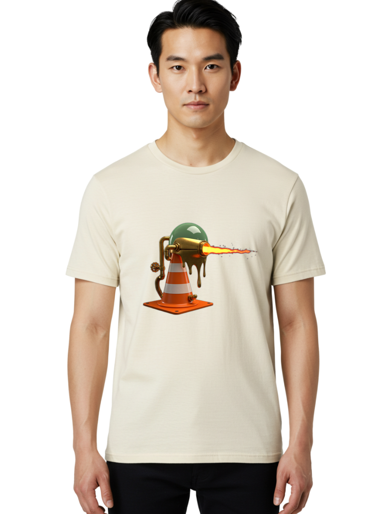 Traffic-Cone-Flamethrower Men'S Graphic Tee, 100% Cotton, Comfortable Casual Summer Wear, Machine Washable, Vintage Camera, Old Camera, Antique Camera, Black Camera, Classic Photography, Photography Equipment, Nostalgic Device, Film Camera, Ban840