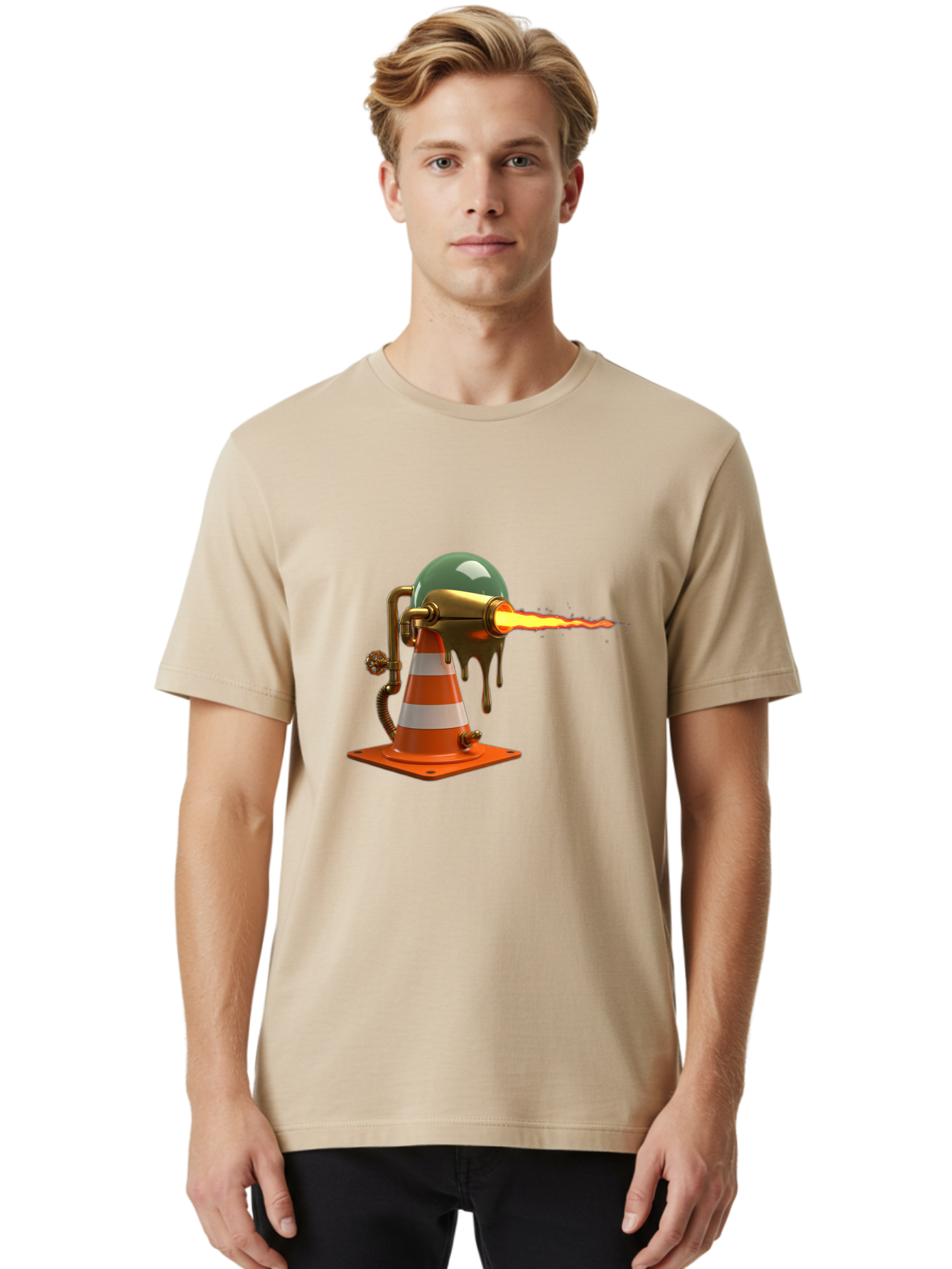 Traffic-Cone-Flamethrower Men'S Graphic Tee, 100% Cotton, Comfortable Casual Summer Wear, Machine Washable, Vintage Camera, Old Camera, Antique Camera, Black Camera, Classic Photography, Photography Equipment, Nostalgic Device, Film Camera, Ban840