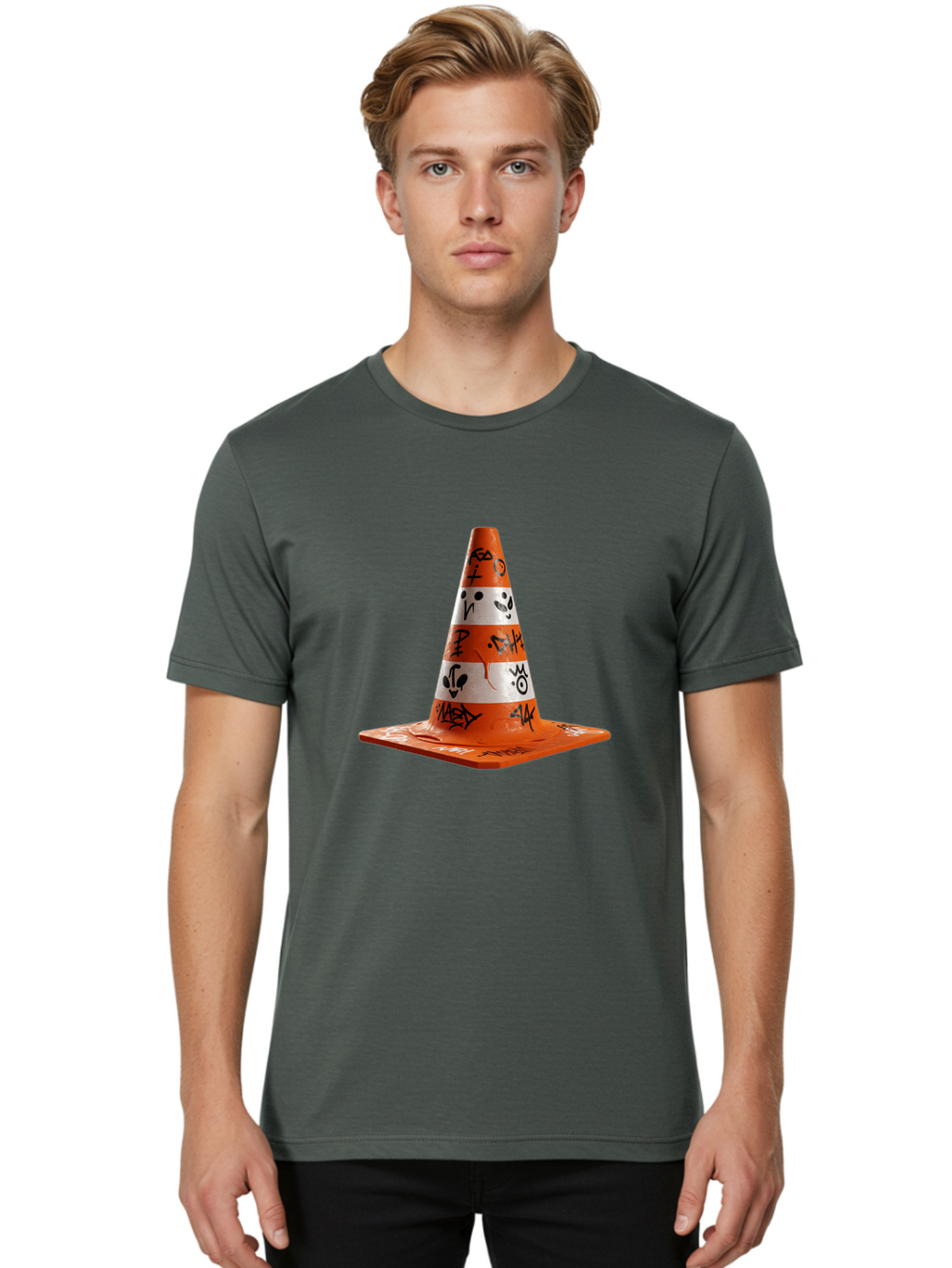 Traffic-Cone-With-Graffiti Men'S Graphic Tee, 100% Cotton, Comfortable Casual Summer Wear, Machine Washable, Vintage Camera, Old Camera, Antique Camera, Black Camera, Classic Photography, Photography Equipment, Nostalgic Device, Film Camera, Ban843
