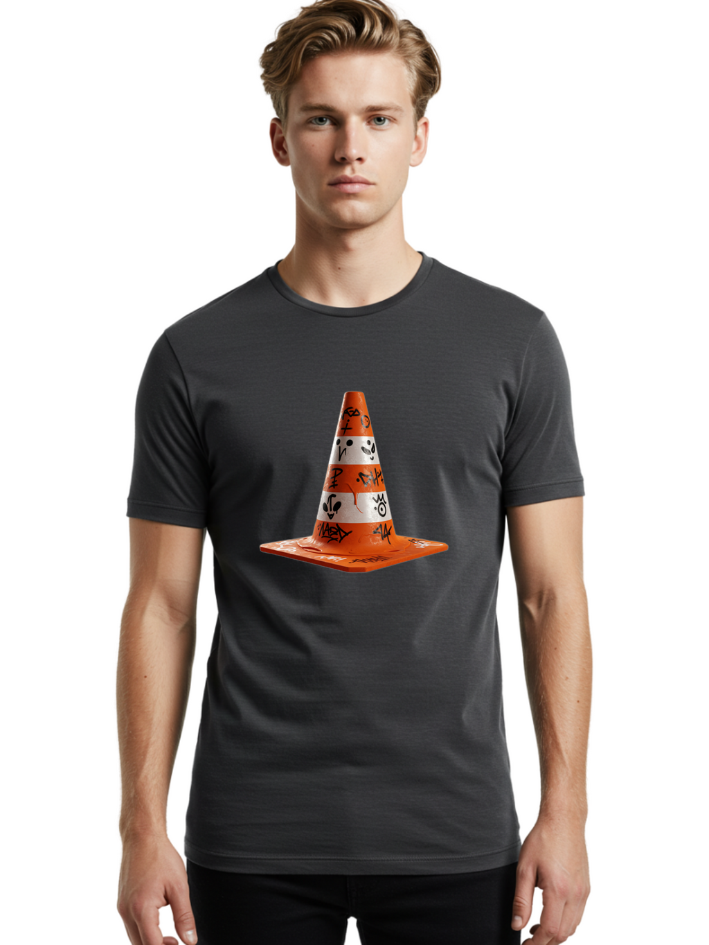 Traffic-Cone-With-Graffiti Men'S Graphic Tee, 100% Cotton, Comfortable Casual Summer Wear, Machine Washable, Vintage Camera, Old Camera, Antique Camera, Black Camera, Classic Photography, Photography Equipment, Nostalgic Device, Film Camera, Ban843