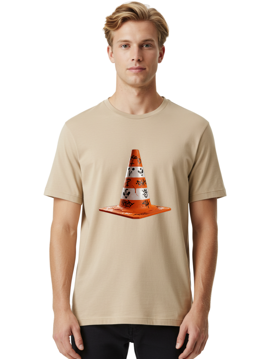 Traffic-Cone-With-Graffiti Men'S Graphic Tee, 100% Cotton, Comfortable Casual Summer Wear, Machine Washable, Vintage Camera, Old Camera, Antique Camera, Black Camera, Classic Photography, Photography Equipment, Nostalgic Device, Film Camera, Ban843