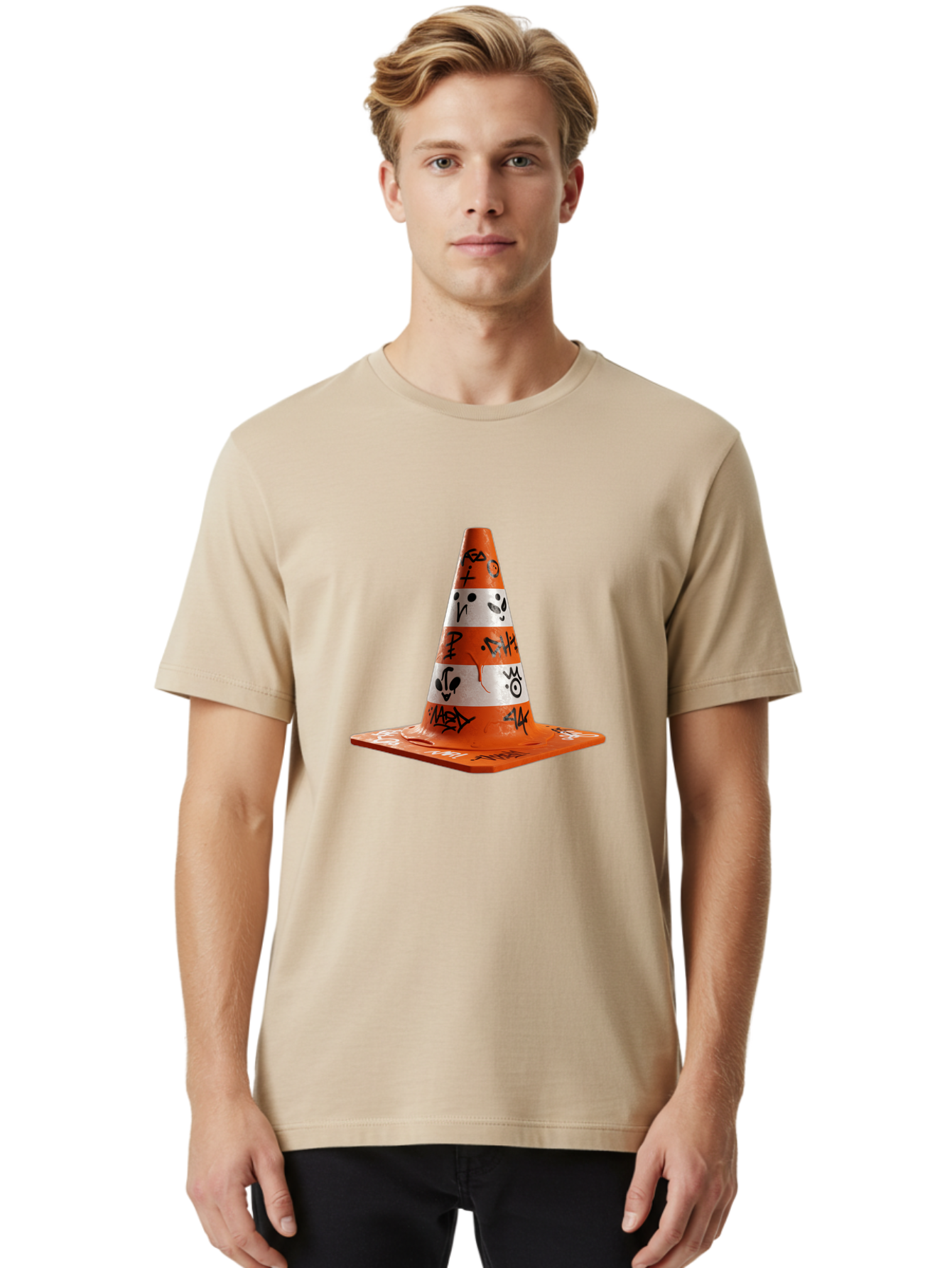 Traffic-Cone-With-Graffiti Men'S Graphic Tee, 100% Cotton, Comfortable Casual Summer Wear, Machine Washable, Vintage Camera, Old Camera, Antique Camera, Black Camera, Classic Photography, Photography Equipment, Nostalgic Device, Film Camera, Ban843