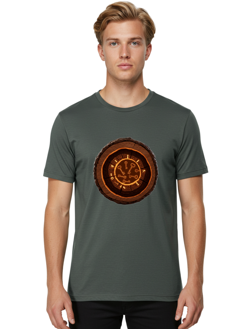 Tree-Stump-Clock Men'S Graphic Tee, 100% Cotton, Comfortable Casual Summer Wear, Machine Washable, Vintage Camera, Old Camera, Antique Camera, Black Camera, Classic Photography, Photography Equipment, Nostalgic Device, Film Camera, Camera Art Ban855