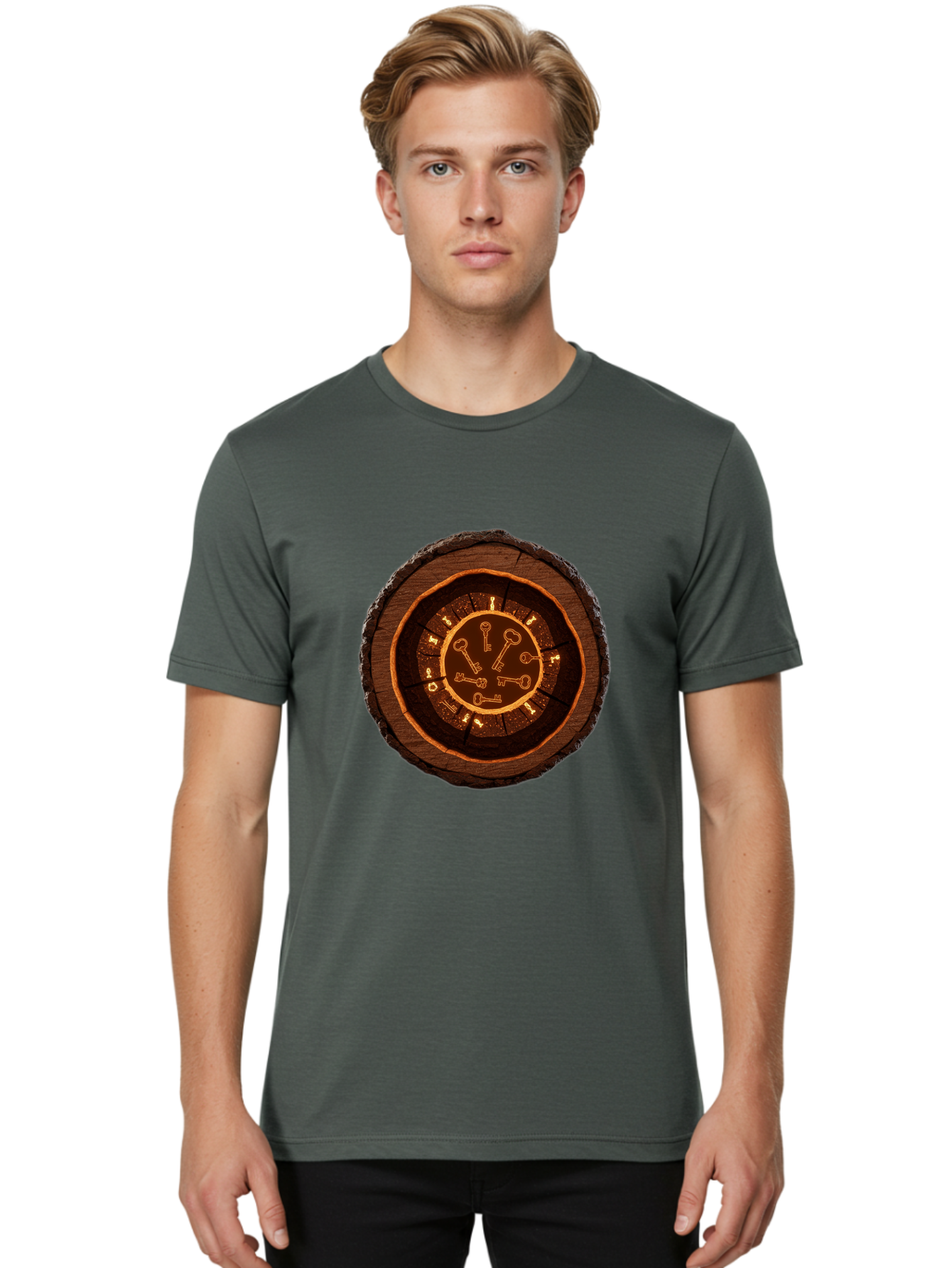 Tree-Stump-Clock Men'S Graphic Tee, 100% Cotton, Comfortable Casual Summer Wear, Machine Washable, Vintage Camera, Old Camera, Antique Camera, Black Camera, Classic Photography, Photography Equipment, Nostalgic Device, Film Camera, Camera Art Ban855