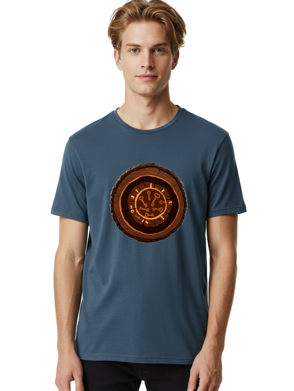 Tree-Stump-Clock Men'S Graphic Tee, 100% Cotton, Comfortable Casual Summer Wear, Machine Washable, Vintage Camera, Old Camera, Antique Camera, Black Camera, Classic Photography, Photography Equipment, Nostalgic Device, Film Camera, Camera Art Ban855