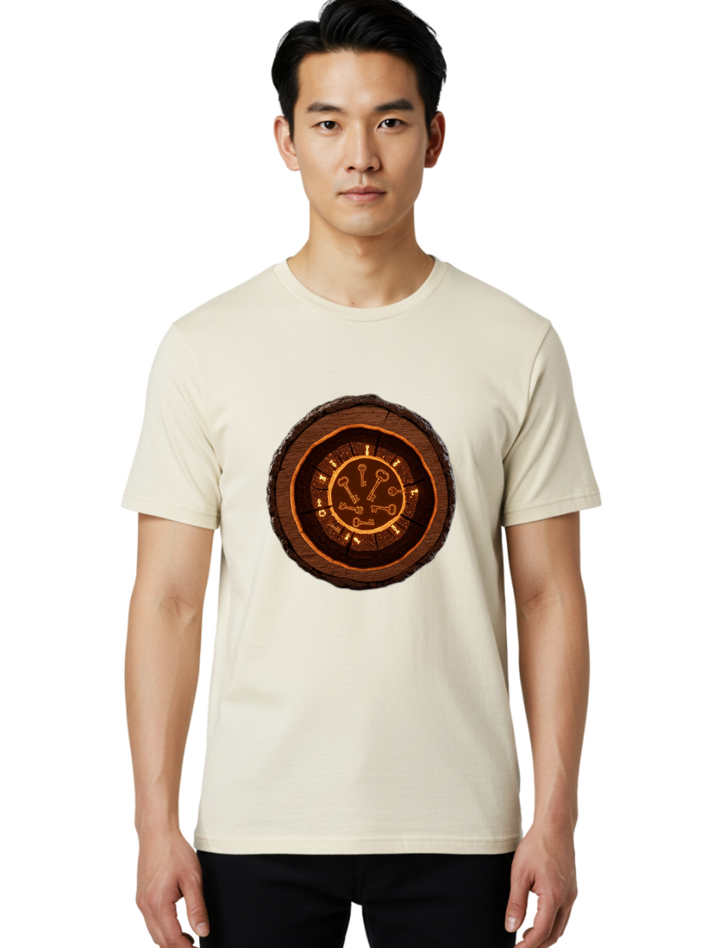 Tree-Stump-Clock Men'S Graphic Tee, 100% Cotton, Comfortable Casual Summer Wear, Machine Washable, Vintage Camera, Old Camera, Antique Camera, Black Camera, Classic Photography, Photography Equipment, Nostalgic Device, Film Camera, Camera Art Ban855