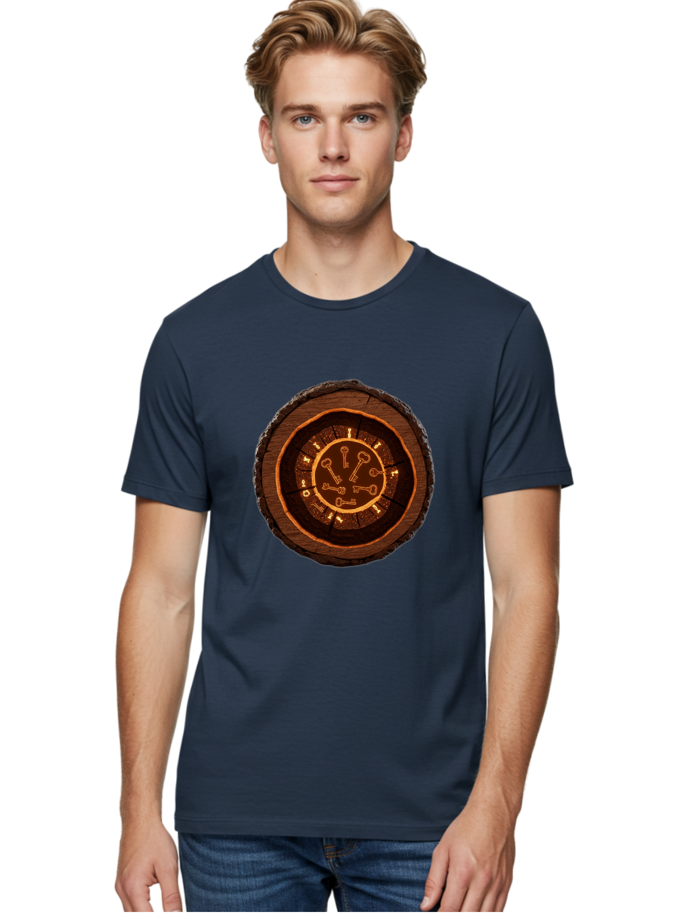 Tree-Stump-Clock Men'S Graphic Tee, 100% Cotton, Comfortable Casual Summer Wear, Machine Washable, Vintage Camera, Old Camera, Antique Camera, Black Camera, Classic Photography, Photography Equipment, Nostalgic Device, Film Camera, Camera Art Ban855