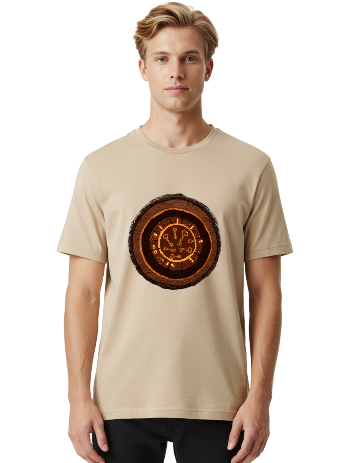 Tree-Stump-Clock Men'S Graphic Tee, 100% Cotton, Comfortable Casual Summer Wear, Machine Washable, Vintage Camera, Old Camera, Antique Camera, Black Camera, Classic Photography, Photography Equipment, Nostalgic Device, Film Camera, Camera Art Ban855