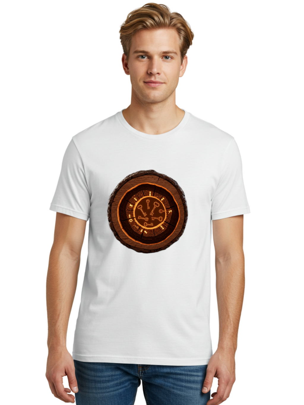 Tree-Stump-Clock Men'S Graphic Tee, 100% Cotton, Comfortable Casual Summer Wear, Machine Washable, Vintage Camera, Old Camera, Antique Camera, Black Camera, Classic Photography, Photography Equipment, Nostalgic Device, Film Camera, Camera Art Ban855