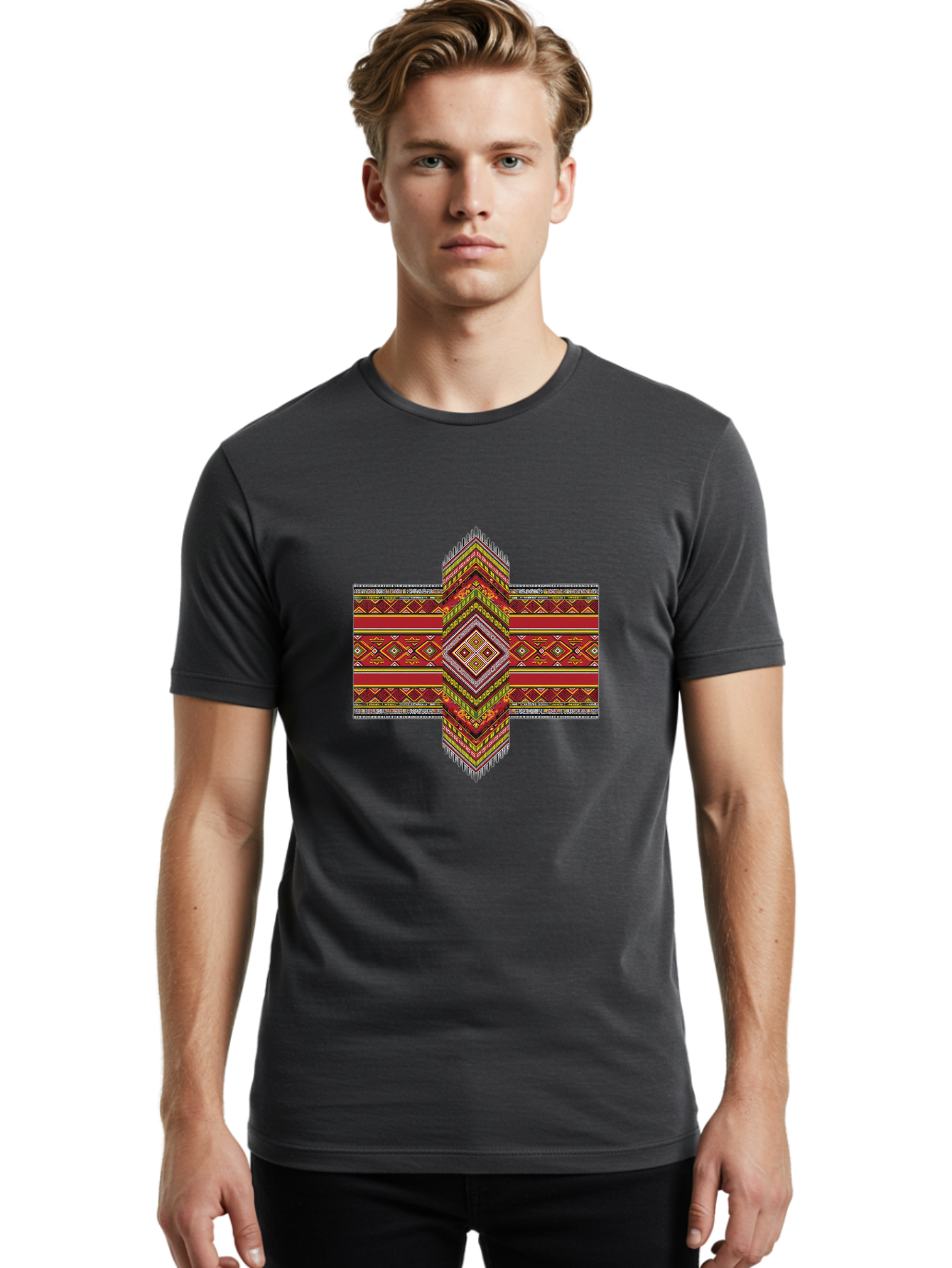 Tribal-Pattern-Cross Men'S Graphic Tee, 100% Cotton, Comfortable Casual Summer Wear, Machine Washable, Vintage Camera, Old Camera, Antique Camera, Black Camera, Classic Photography, Photography Equipment, Nostalgic Device, Film Camera, Ban858