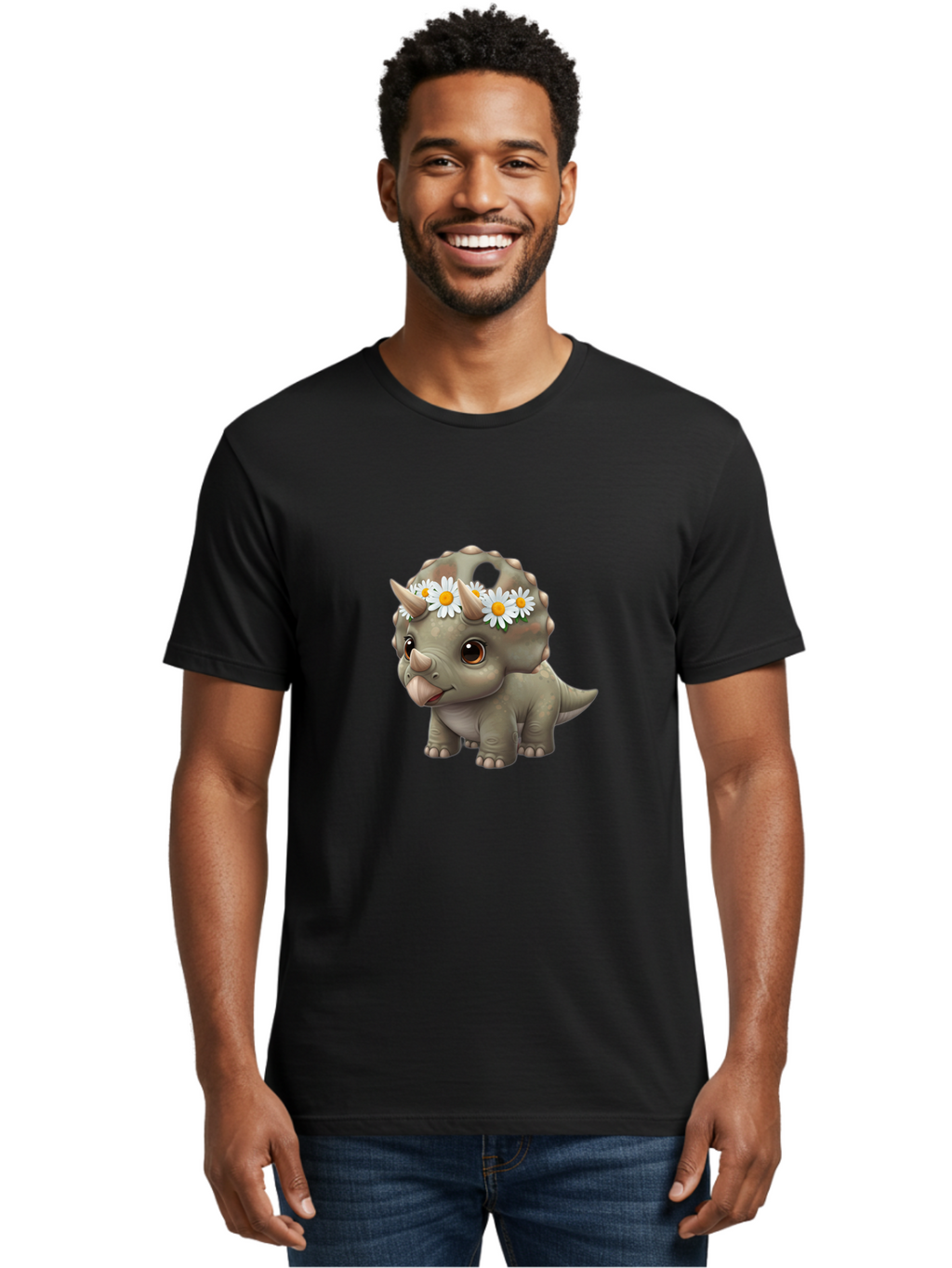Triceratops-With-Daisies Men'S Graphic Tee, 100% Cotton, Comfortable Casual Summer Wear, Machine Washable, Vintage Camera, Old Camera, Antique Camera, Black Camera, Classic Photography, Photography Equipment, Nostalgic Device, Film Camera, Ban861