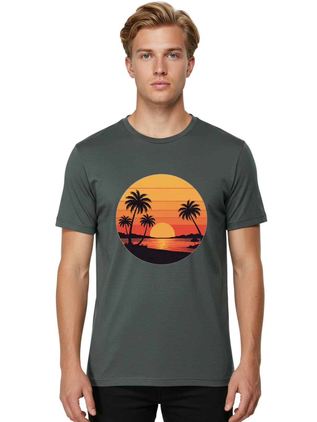 Tropical-Sunset Men'S Graphic Tee, 100% Cotton, Comfortable Casual Summer Wear, Machine Washable, Vintage Camera, Old Camera, Antique Camera, Black Camera, Classic Photography, Photography Equipment, Nostalgic Device, Film Camera, Camera Art Ban862