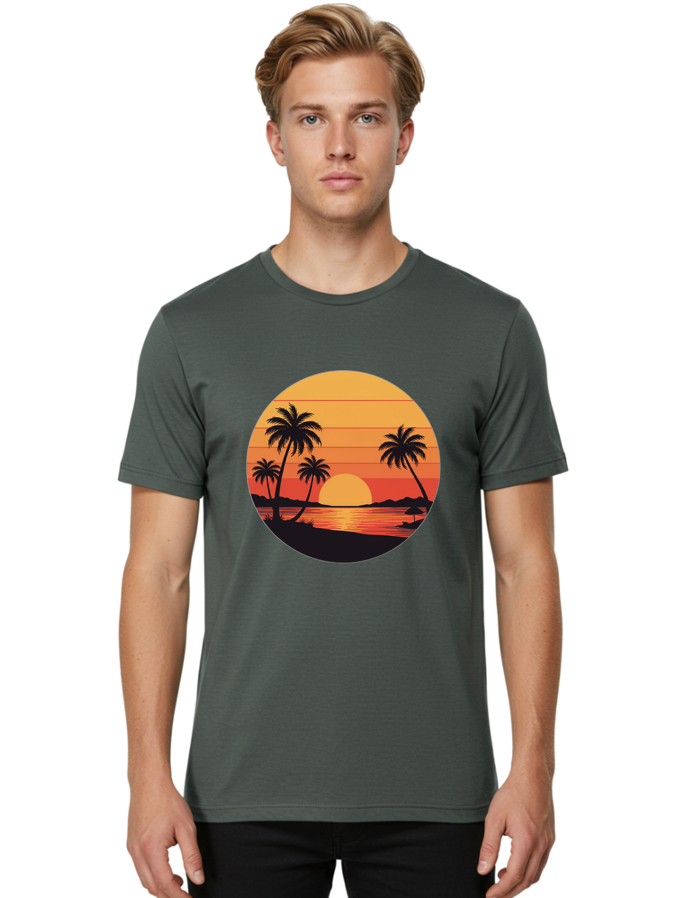 Tropical-Sunset Men'S Graphic Tee, 100% Cotton, Comfortable Casual Summer Wear, Machine Washable, Vintage Camera, Old Camera, Antique Camera, Black Camera, Classic Photography, Photography Equipment, Nostalgic Device, Film Camera, Camera Art Ban862