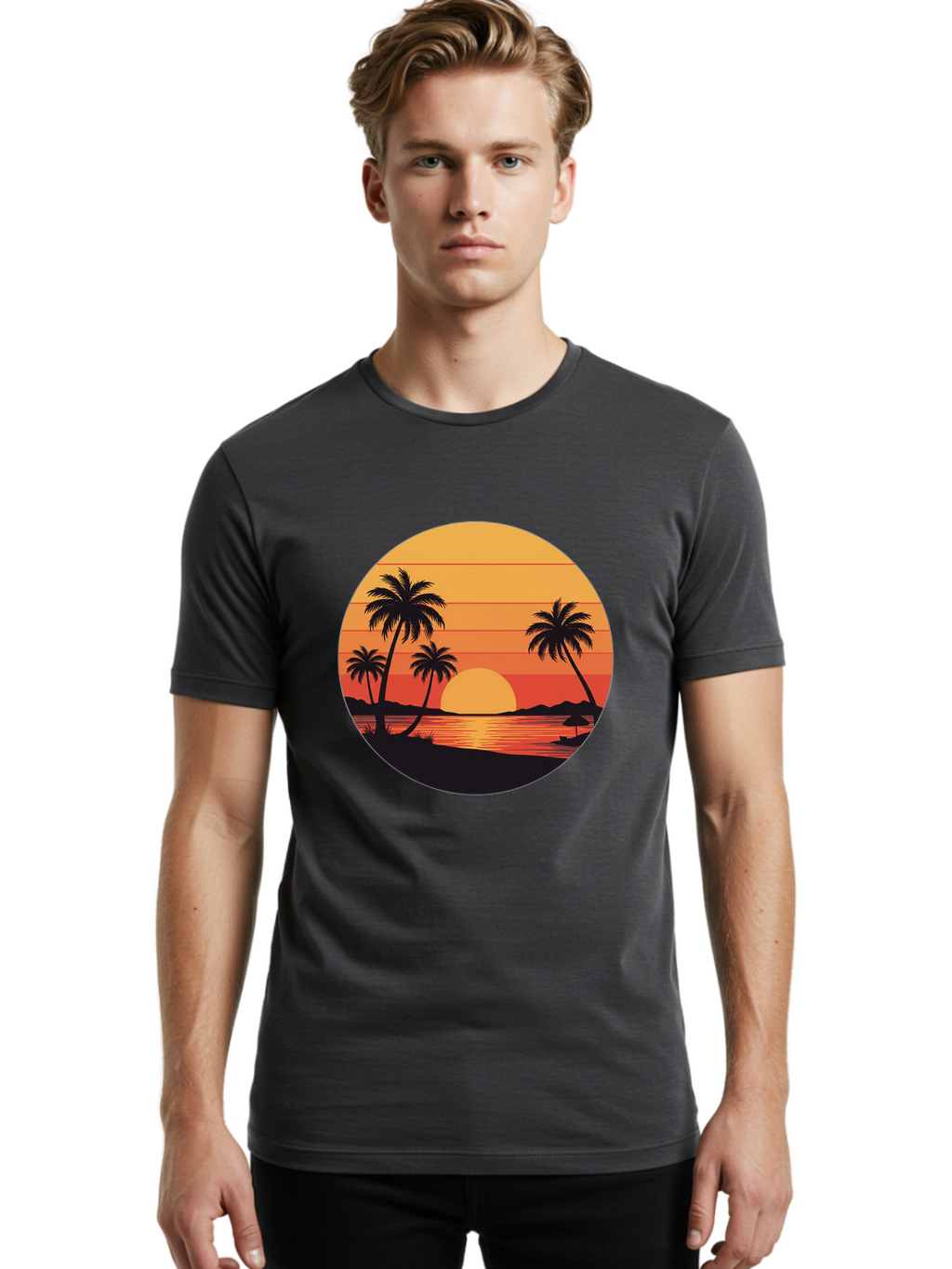 Tropical-Sunset Men'S Graphic Tee, 100% Cotton, Comfortable Casual Summer Wear, Machine Washable, Vintage Camera, Old Camera, Antique Camera, Black Camera, Classic Photography, Photography Equipment, Nostalgic Device, Film Camera, Camera Art Ban862