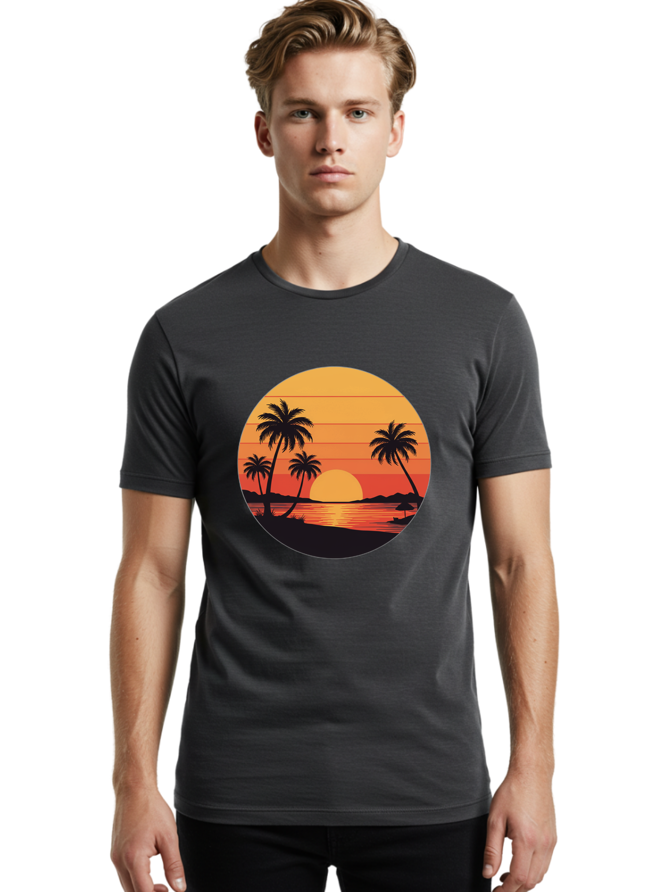 Tropical-Sunset Men'S Graphic Tee, 100% Cotton, Comfortable Casual Summer Wear, Machine Washable, Vintage Camera, Old Camera, Antique Camera, Black Camera, Classic Photography, Photography Equipment, Nostalgic Device, Film Camera, Camera Art Ban862