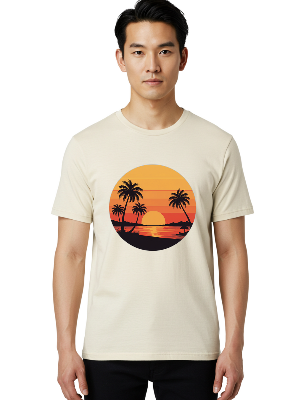 Tropical-Sunset Men'S Graphic Tee, 100% Cotton, Comfortable Casual Summer Wear, Machine Washable, Vintage Camera, Old Camera, Antique Camera, Black Camera, Classic Photography, Photography Equipment, Nostalgic Device, Film Camera, Camera Art Ban862