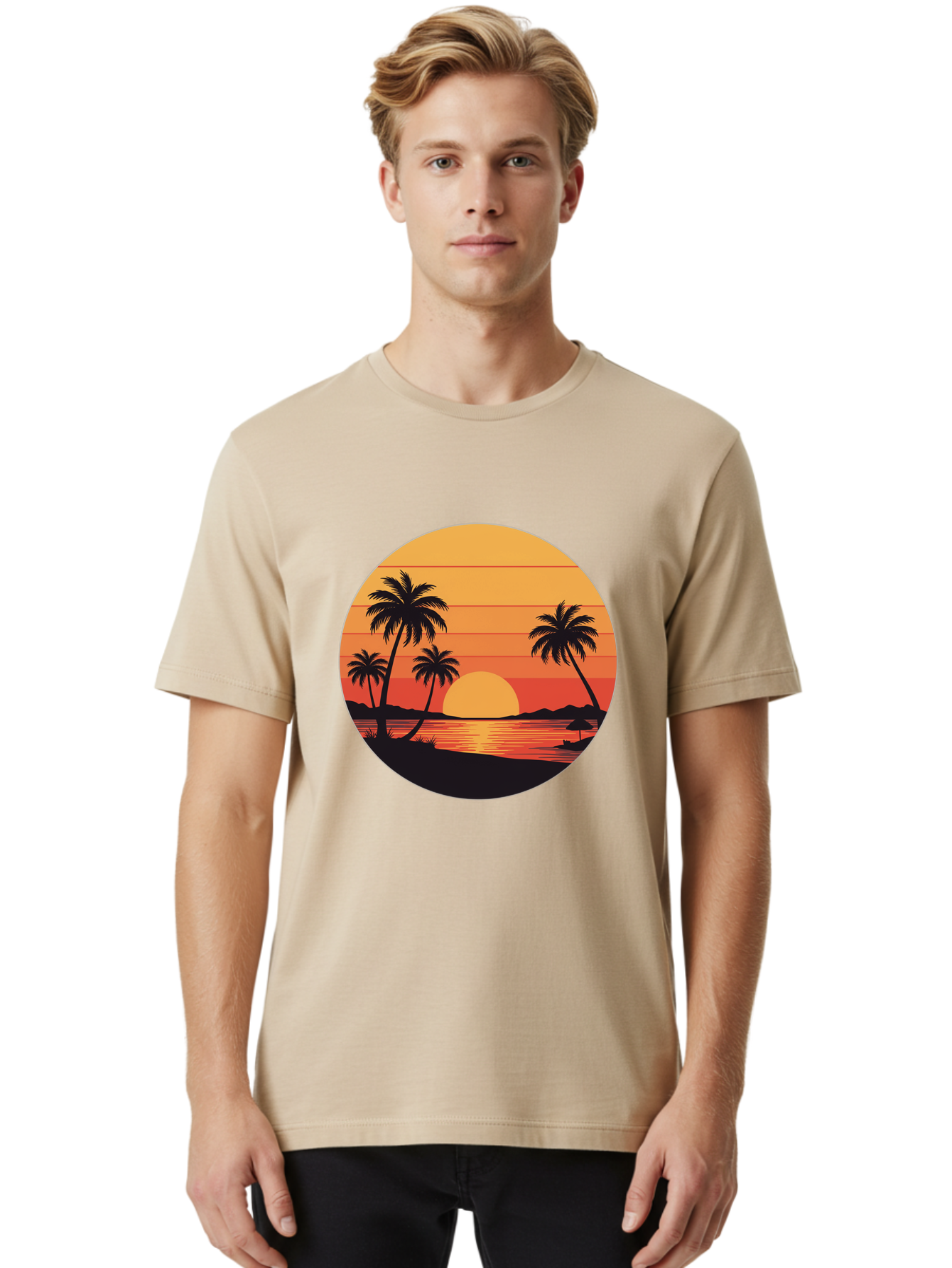 Tropical-Sunset Men'S Graphic Tee, 100% Cotton, Comfortable Casual Summer Wear, Machine Washable, Vintage Camera, Old Camera, Antique Camera, Black Camera, Classic Photography, Photography Equipment, Nostalgic Device, Film Camera, Camera Art Ban862