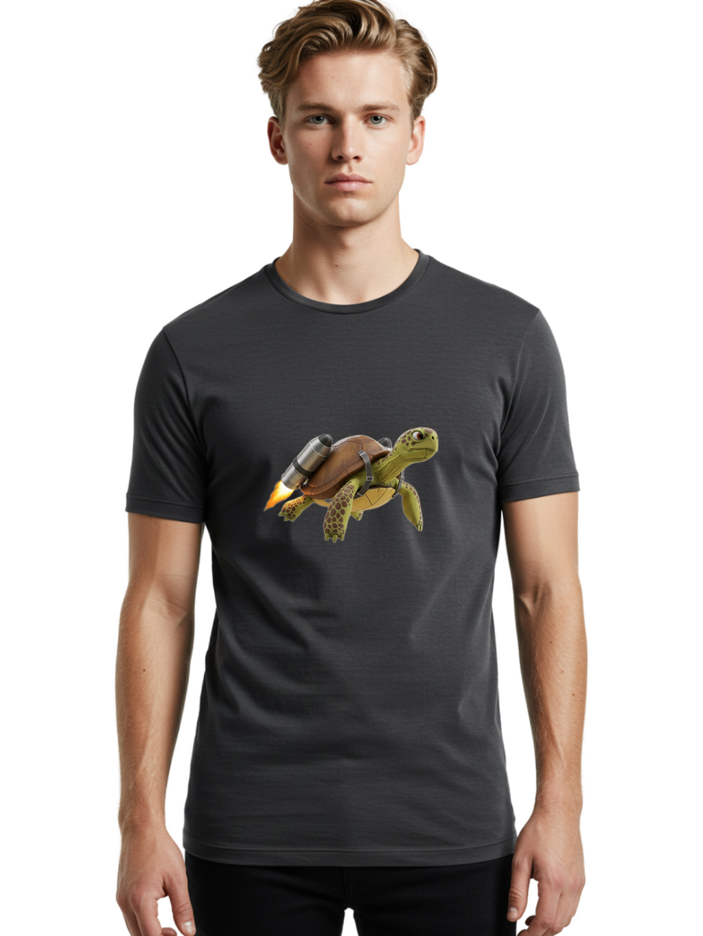 Turtle-With-Rocket-Pack-1 Men'S Graphic Tee, 100% Cotton, Comfortable Casual Summer Wear, Machine Washable, Vintage Camera, Old Camera, Antique Camera, Black Camera, Classic Photography, Photography Equipment, Nostalgic Device, Film Camera, Ban872