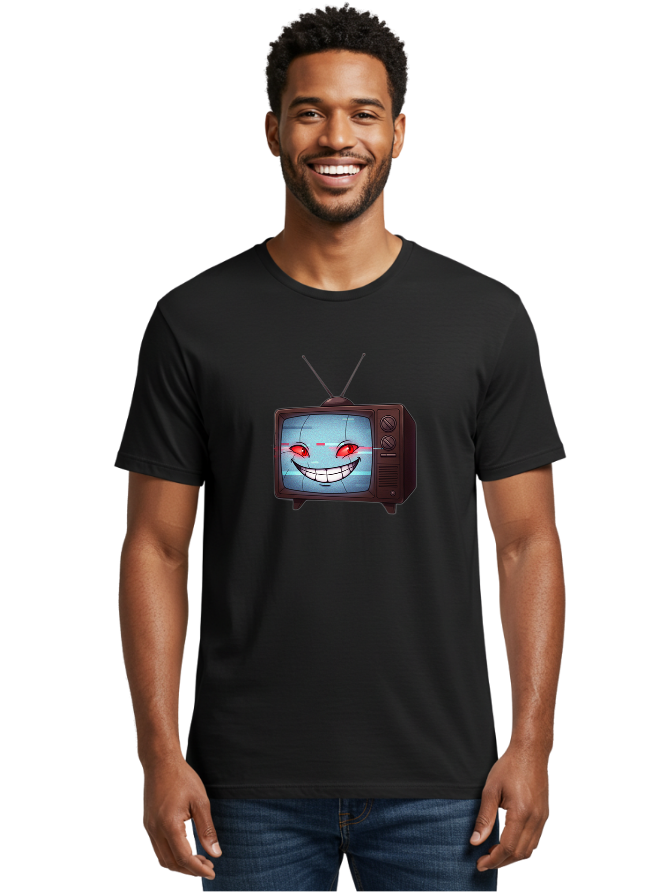 Tv-With-Creepy-Face Men'S Graphic Tee, 100% Cotton, Comfortable Casual Summer Wear, Machine Washable, Vintage Camera, Old Camera, Antique Camera, Black Camera, Classic Photography, Photography Equipment, Nostalgic Device, Film Camera, Ban877