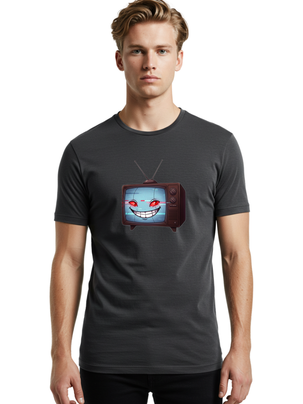 Tv-With-Creepy-Face Men'S Graphic Tee, 100% Cotton, Comfortable Casual Summer Wear, Machine Washable, Vintage Camera, Old Camera, Antique Camera, Black Camera, Classic Photography, Photography Equipment, Nostalgic Device, Film Camera, Ban877