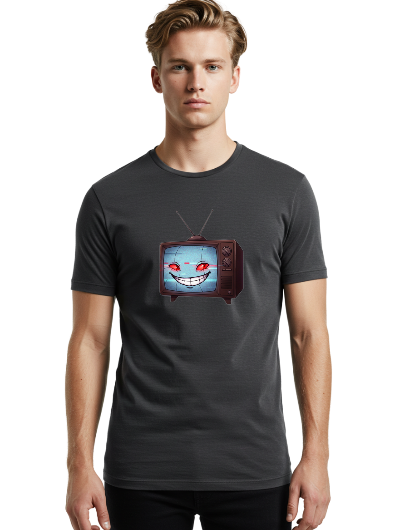 Tv-With-Creepy-Face Men'S Graphic Tee, 100% Cotton, Comfortable Casual Summer Wear, Machine Washable, Vintage Camera, Old Camera, Antique Camera, Black Camera, Classic Photography, Photography Equipment, Nostalgic Device, Film Camera, Ban877
