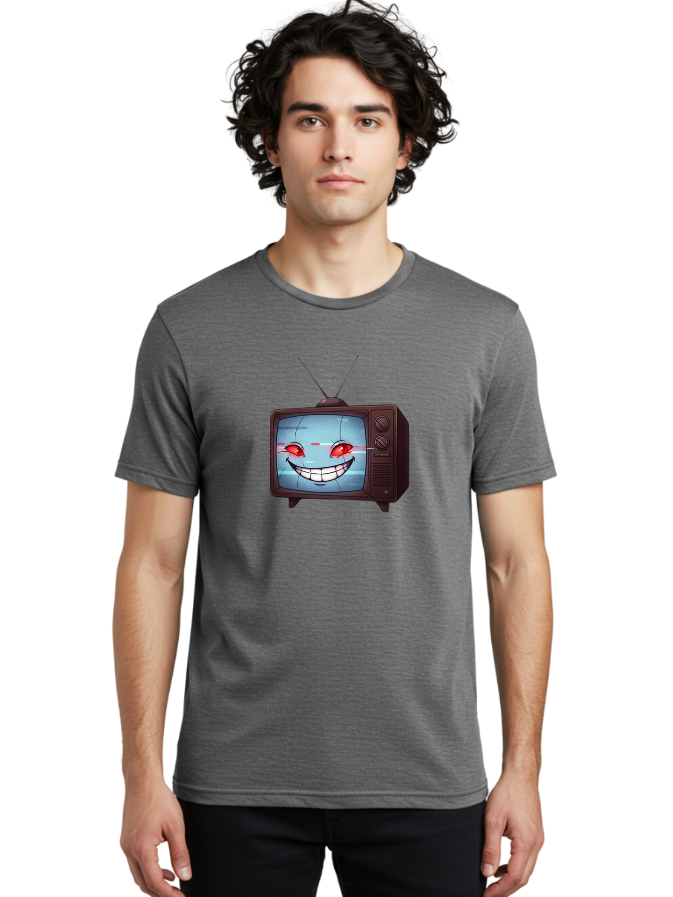 Tv-With-Creepy-Face Men'S Graphic Tee, 100% Cotton, Comfortable Casual Summer Wear, Machine Washable, Vintage Camera, Old Camera, Antique Camera, Black Camera, Classic Photography, Photography Equipment, Nostalgic Device, Film Camera, Ban877
