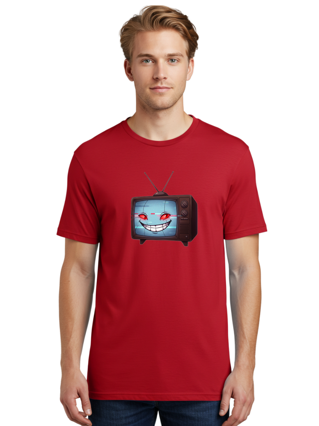 Tv-With-Creepy-Face Men'S Graphic Tee, 100% Cotton, Comfortable Casual Summer Wear, Machine Washable, Vintage Camera, Old Camera, Antique Camera, Black Camera, Classic Photography, Photography Equipment, Nostalgic Device, Film Camera, Ban877