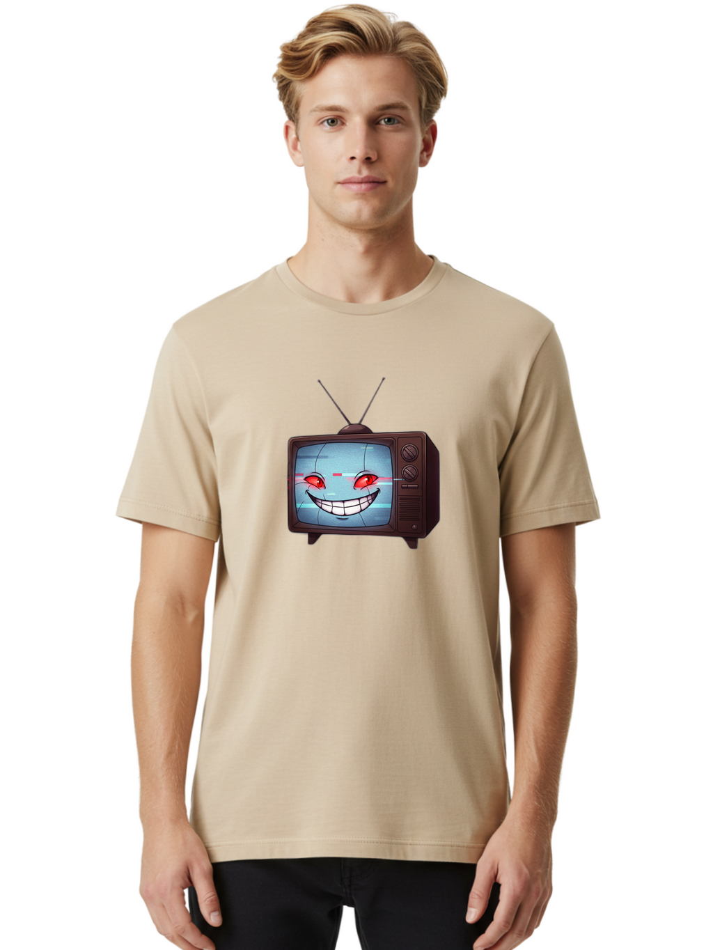 Tv-With-Creepy-Face Men'S Graphic Tee, 100% Cotton, Comfortable Casual Summer Wear, Machine Washable, Vintage Camera, Old Camera, Antique Camera, Black Camera, Classic Photography, Photography Equipment, Nostalgic Device, Film Camera, Ban877