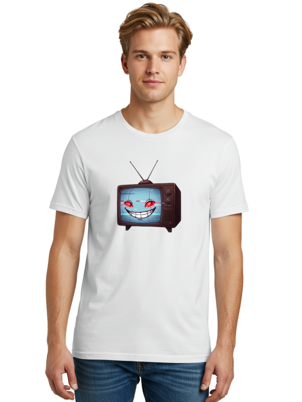 Tv-With-Creepy-Face Men'S Graphic Tee, 100% Cotton, Comfortable Casual Summer Wear, Machine Washable, Vintage Camera, Old Camera, Antique Camera, Black Camera, Classic Photography, Photography Equipment, Nostalgic Device, Film Camera, Ban877