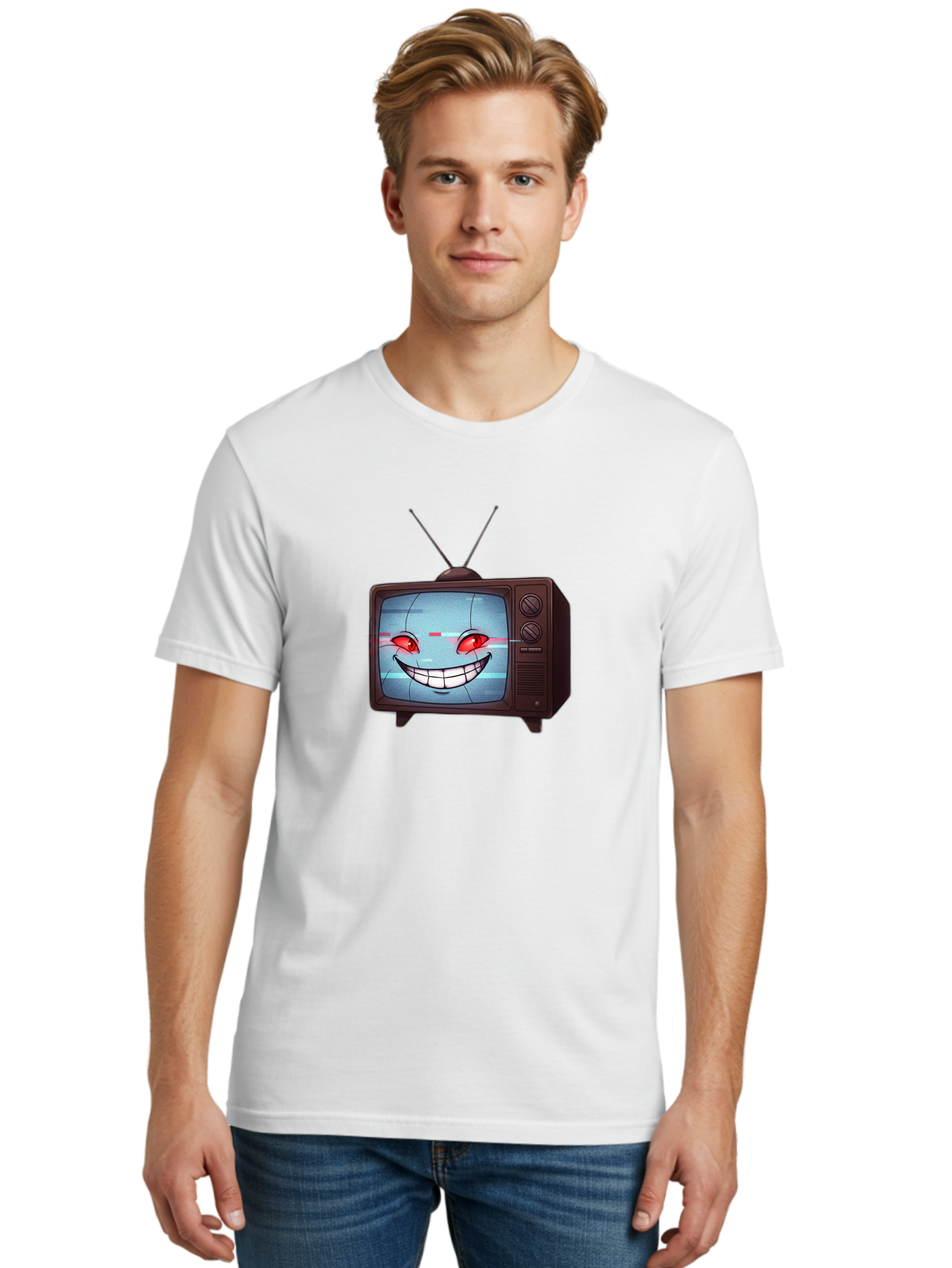 Tv-With-Creepy-Face Men'S Graphic Tee, 100% Cotton, Comfortable Casual Summer Wear, Machine Washable, Vintage Camera, Old Camera, Antique Camera, Black Camera, Classic Photography, Photography Equipment, Nostalgic Device, Film Camera, Ban877