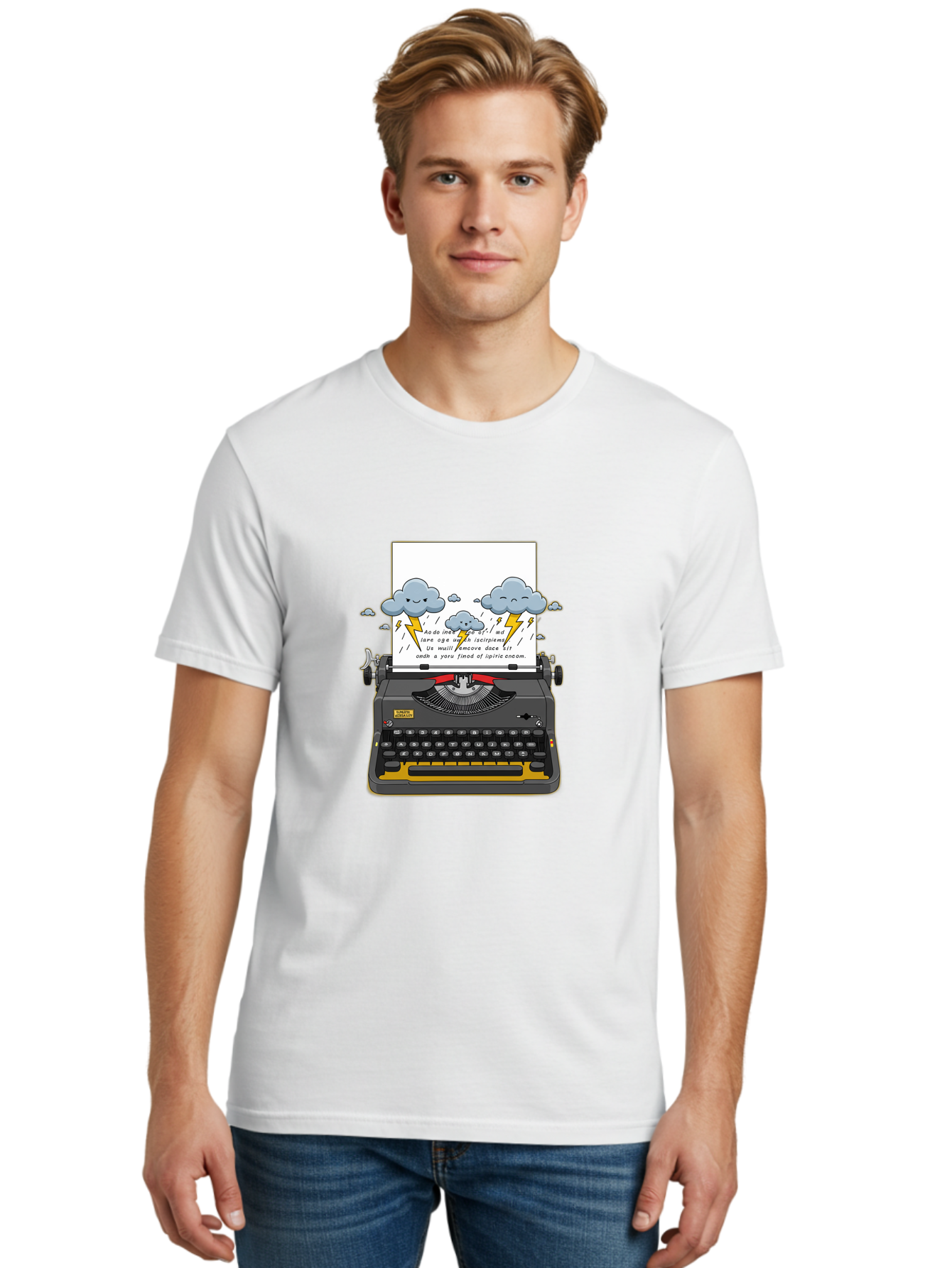Typewriter-Storm Men'S Graphic Tee, 100% Cotton, Comfortable Casual Summer Wear, Machine Washable, Vintage Camera, Old Camera, Antique Camera, Black Camera, Classic Photography, Photography Equipment, Nostalgic Device, Film Camera, Camera Art Ban880