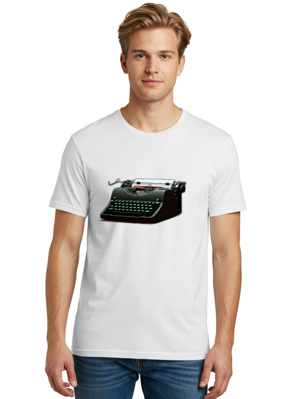 Typewriter Men'S Graphic Tee, 100% Cotton, Comfortable Casual Summer Wear, Machine Washable, Vintage Camera, Old Camera, Antique Camera, Black Camera, Classic Photography, Photography Equipment, Nostalgic Device, Film Camera, Camera Art Ban881