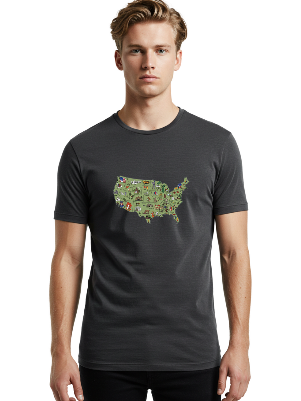 Usa-Map-Icons Men'S Graphic Tee, 100% Cotton, Comfortable Casual Summer Wear, Machine Washable, Vintage Camera, Old Camera, Antique Camera, Black Camera, Classic Photography, Photography Equipment, Nostalgic Device, Film Camera, Camera Art Ban892