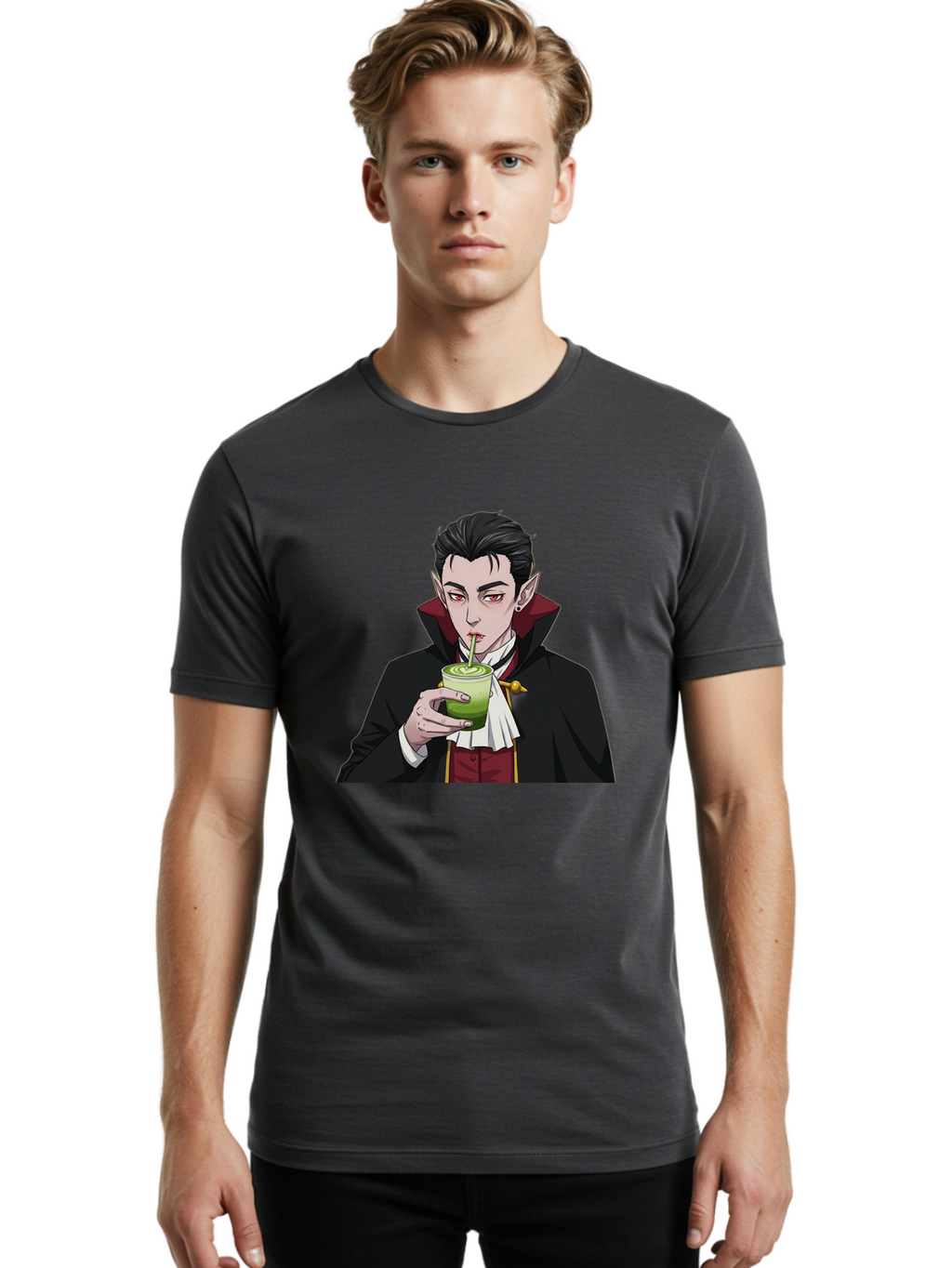 Vampire-Drinking-Matcha-1 Men'S Graphic Tee, 100% Cotton, Comfortable Casual Summer Wear, Machine Washable, Vintage Camera, Old Camera, Antique Camera, Black Camera, Classic Photography, Photography Equipment, Nostalgic Device, Film Camera, Ban895