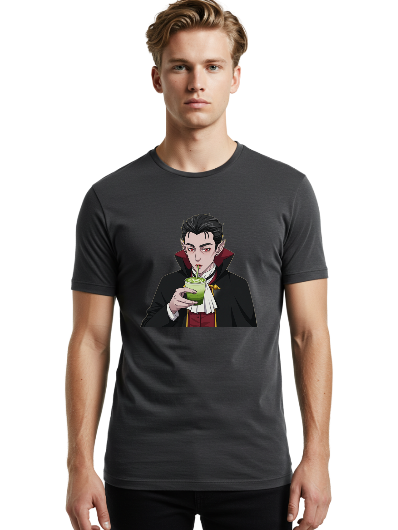 Vampire-Drinking-Matcha-1 Men'S Graphic Tee, 100% Cotton, Comfortable Casual Summer Wear, Machine Washable, Vintage Camera, Old Camera, Antique Camera, Black Camera, Classic Photography, Photography Equipment, Nostalgic Device, Film Camera, Ban895